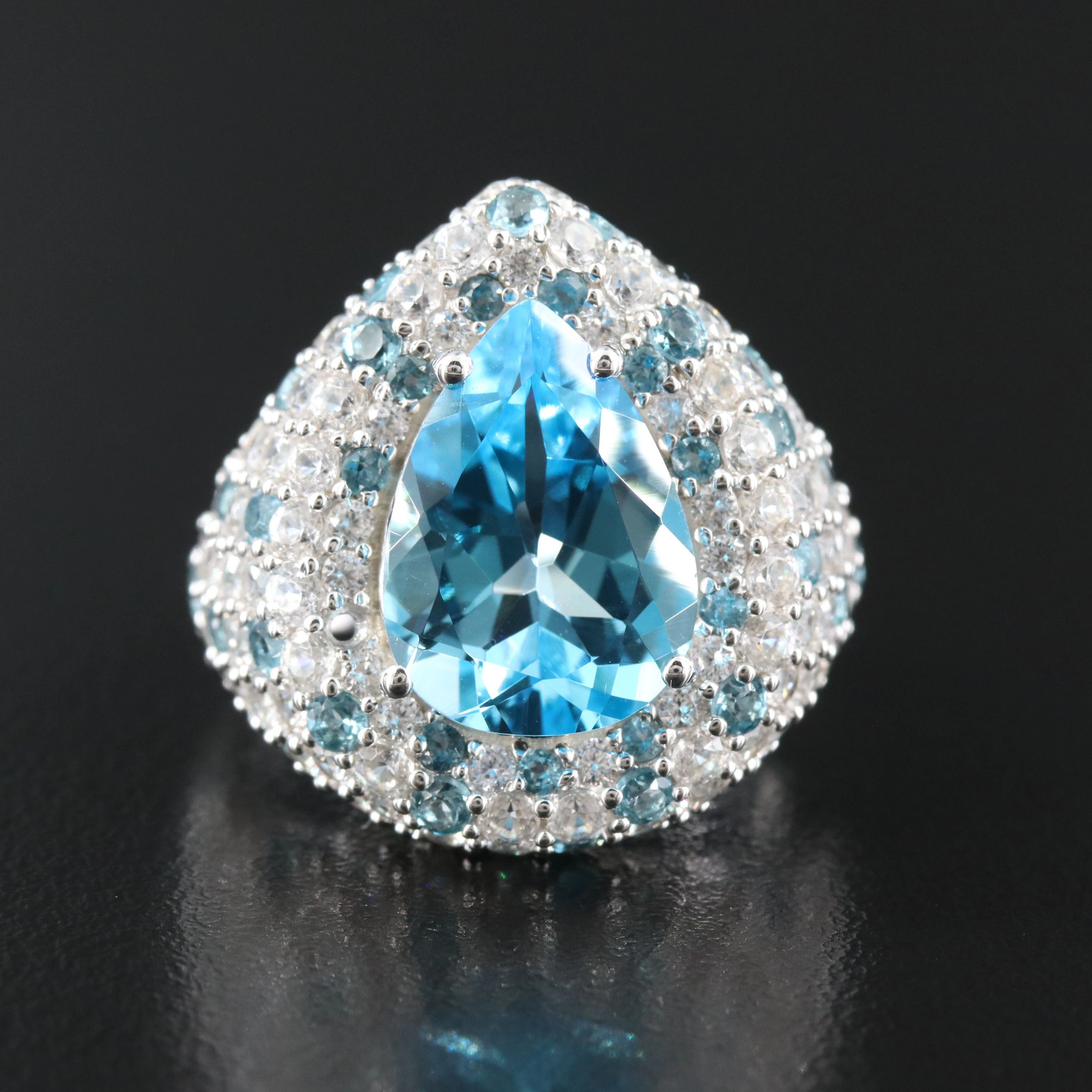 Sterling Swiss Blue Topaz and Zircon Pavé Ring