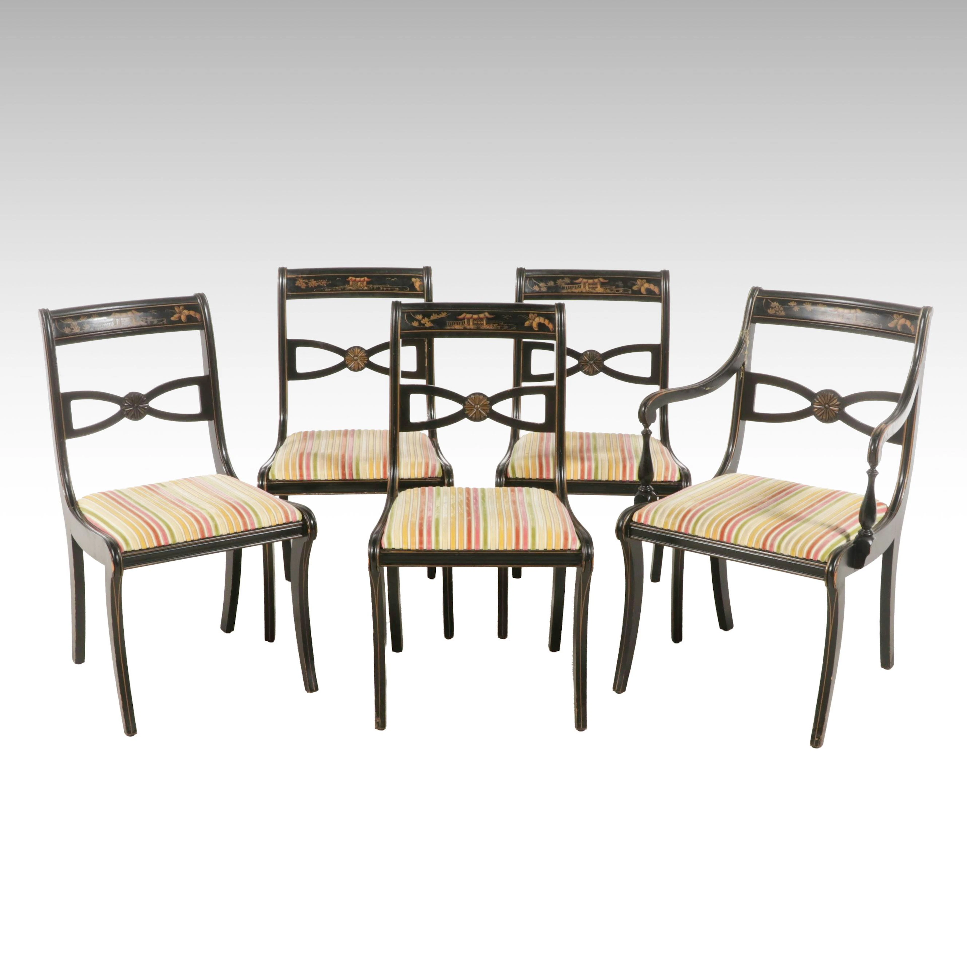 Set of Five Regency Style Paint-Decorated Dining Chairs, Mid to Late 20th C.