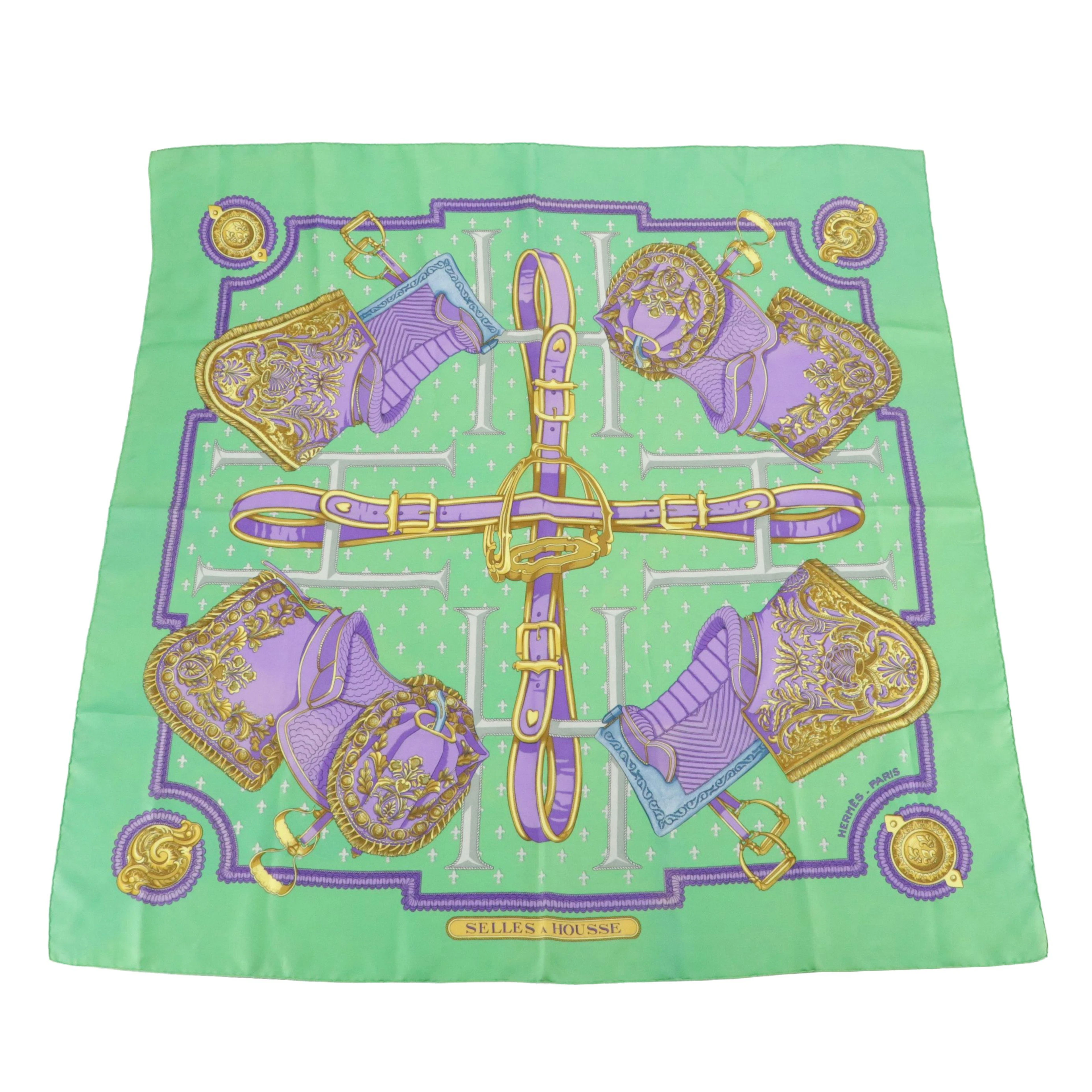 Hermès "Selles a Housse" Silk Twill Scarf 90