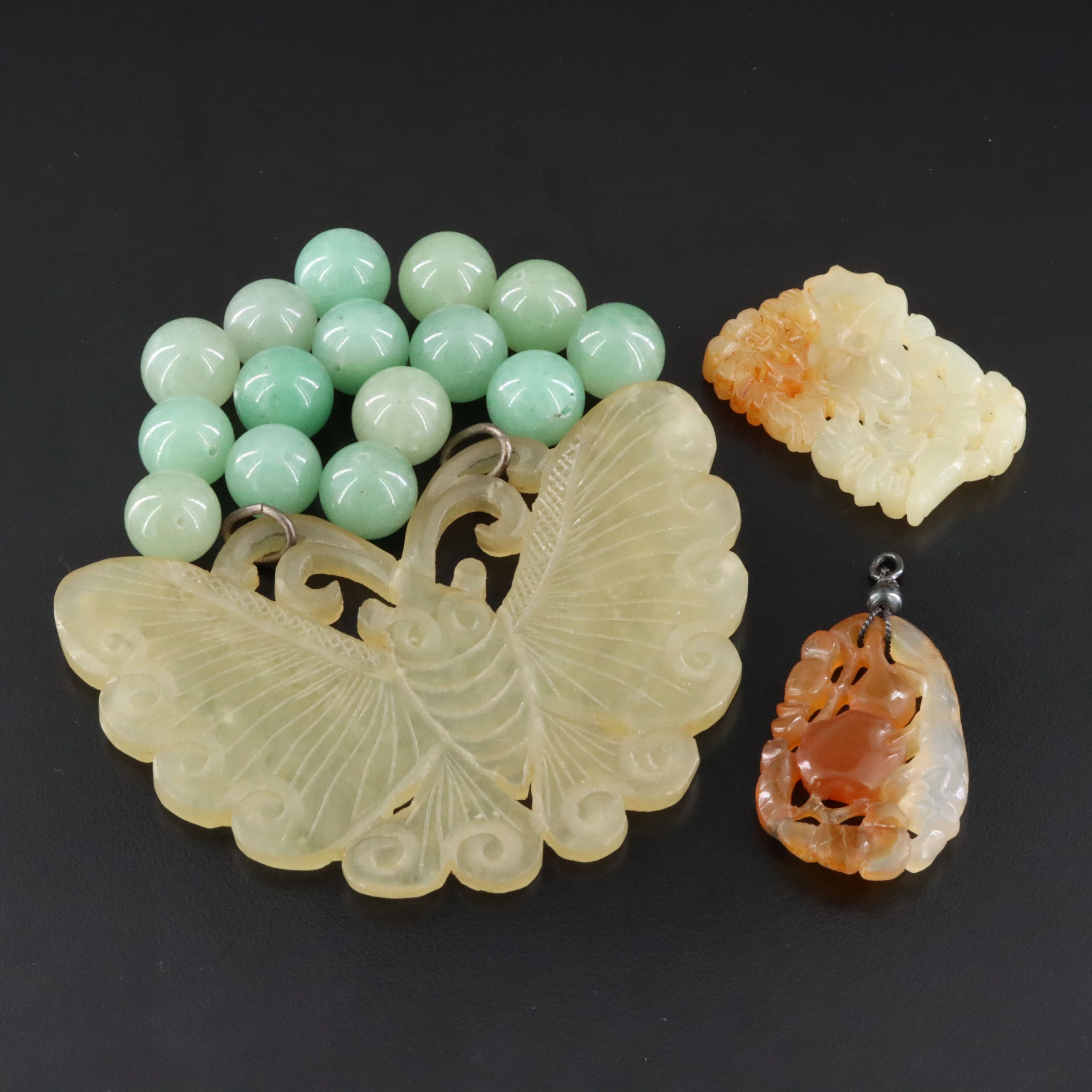 Jade, Aventurine and Agate Medallions & Beads with Sterling and 950 Silver
