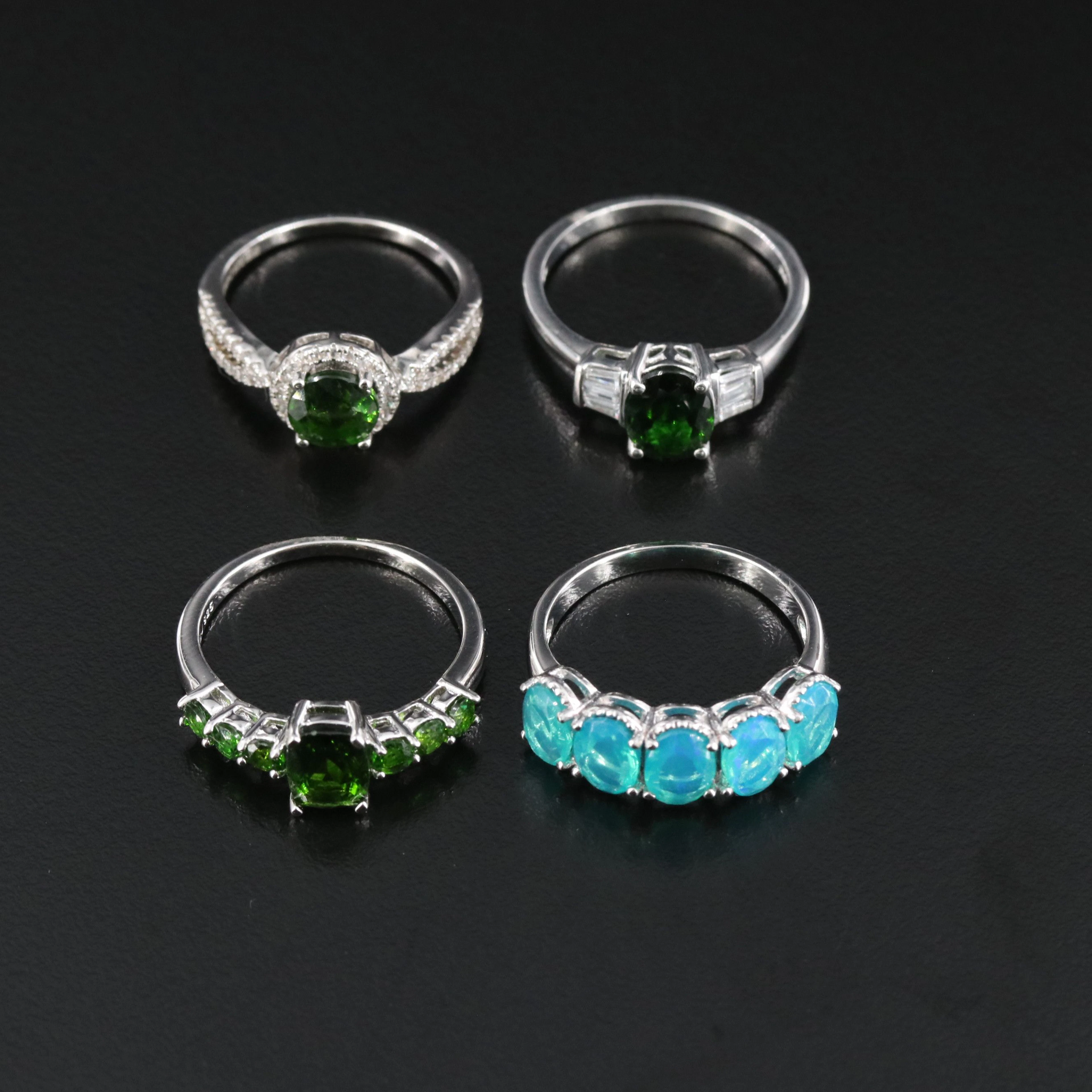Sterling Chrome Diopside, Zircon and Opal Rings