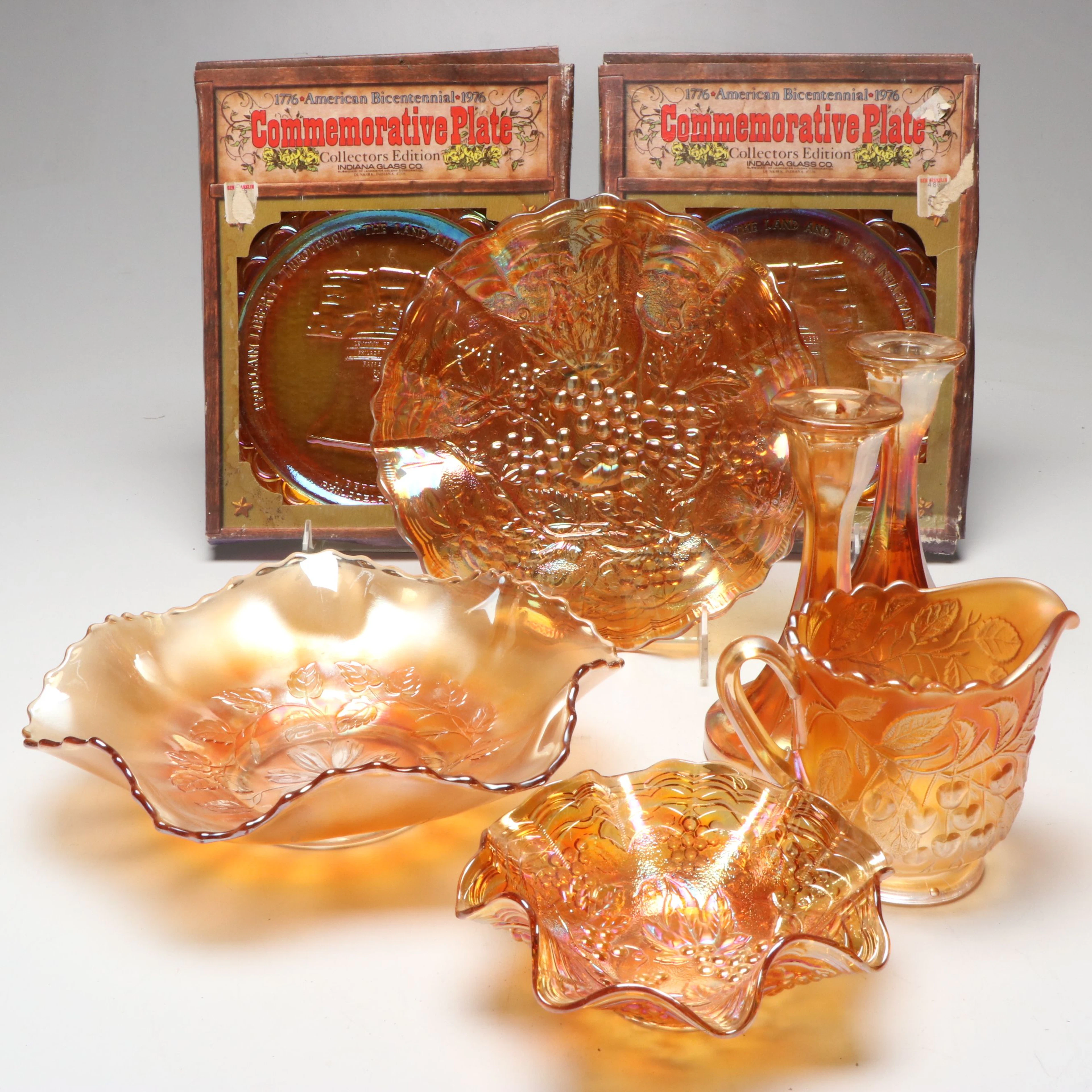 Indiana Glass "Liberty Bell" Plates and More Marigold Carnival Glass