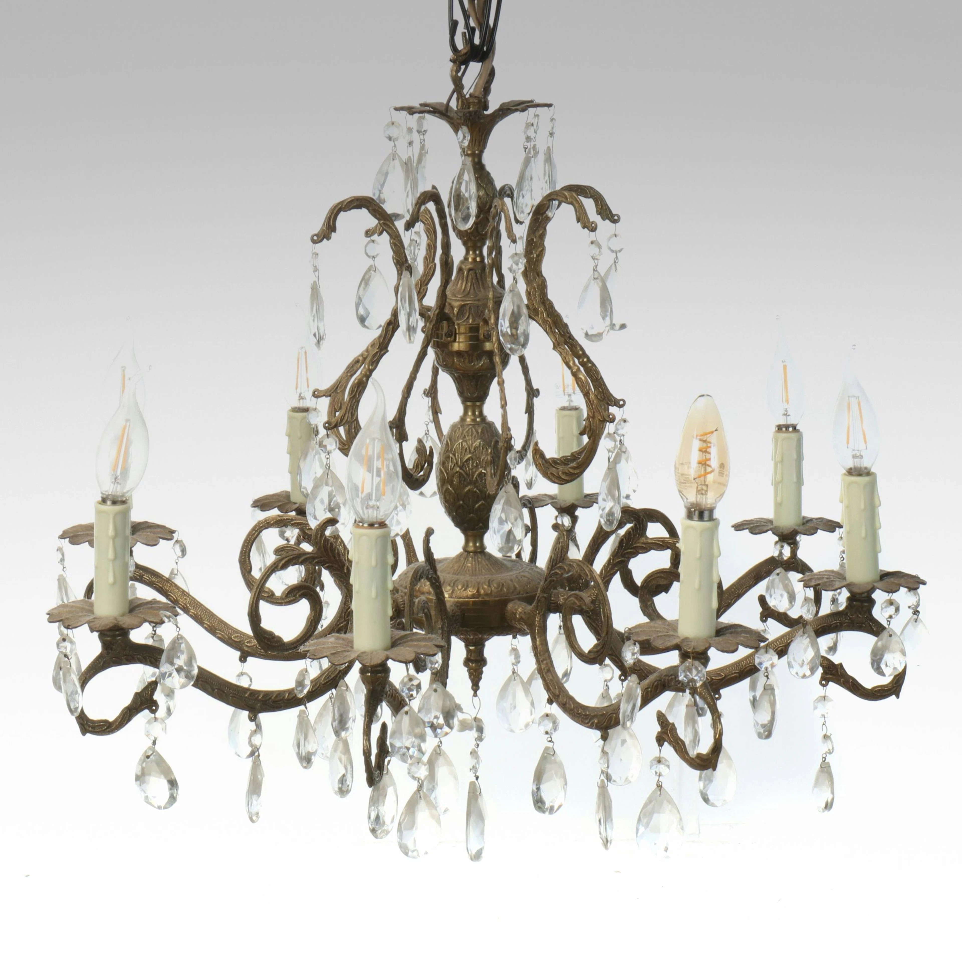 French Style Brass and Crystal Eight-Arm Chandelier