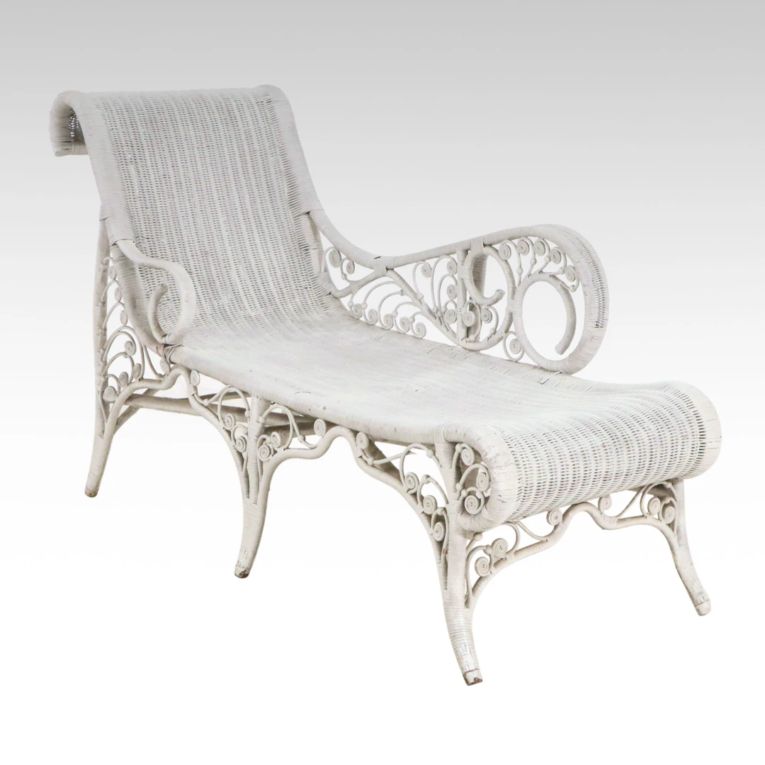Victorian Painted Wicker Chaise Lounge, Late 19th Century