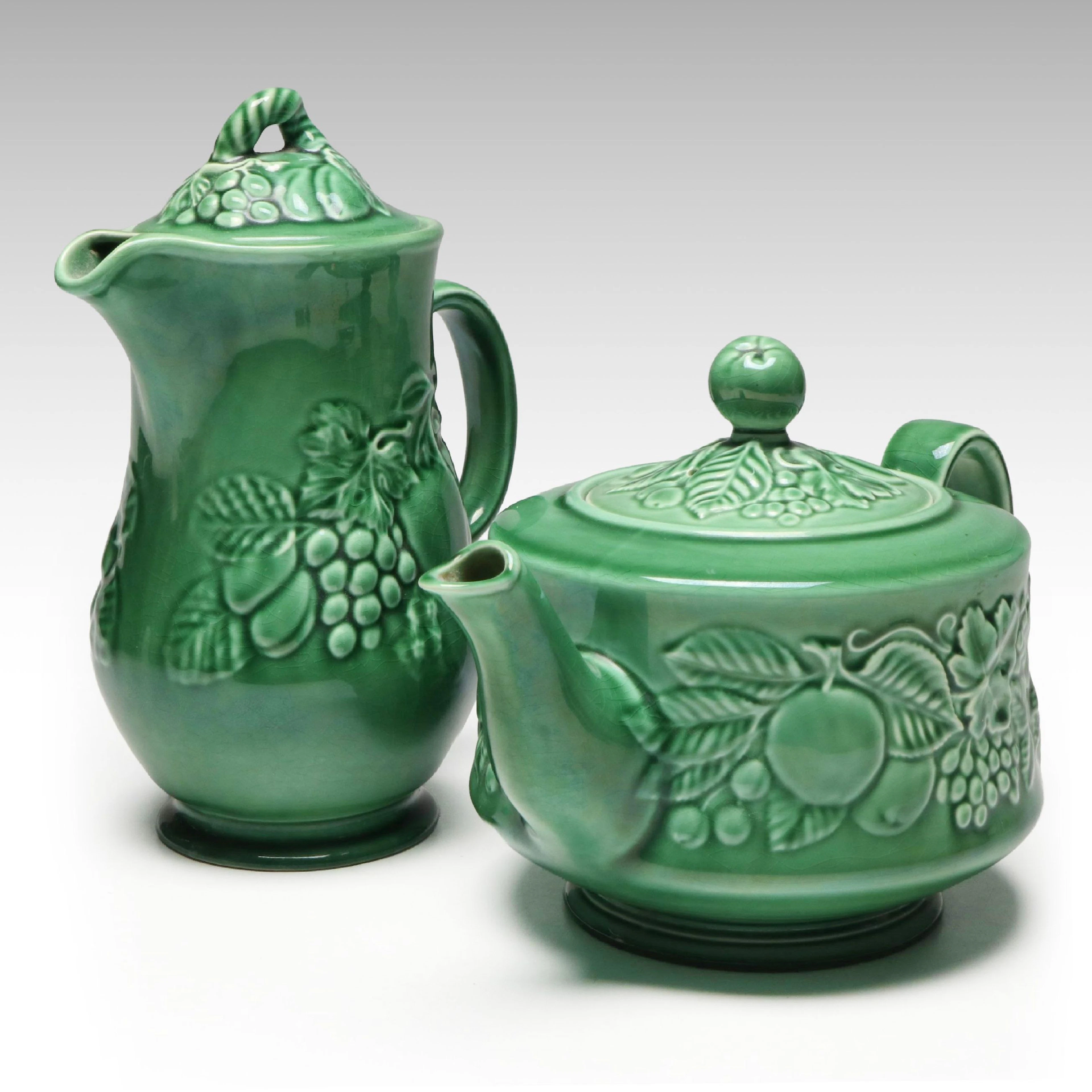 Royal Worcester Crown Ware Embossed Fruit Tea and Chocolate Pots