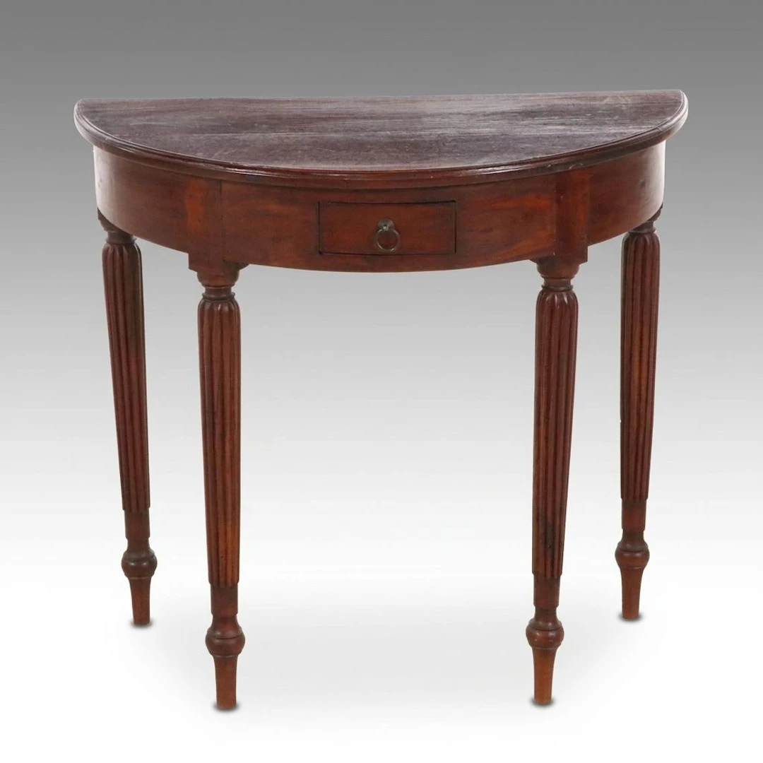 Federal Style Mahogany Demilune Console Table with Drawer