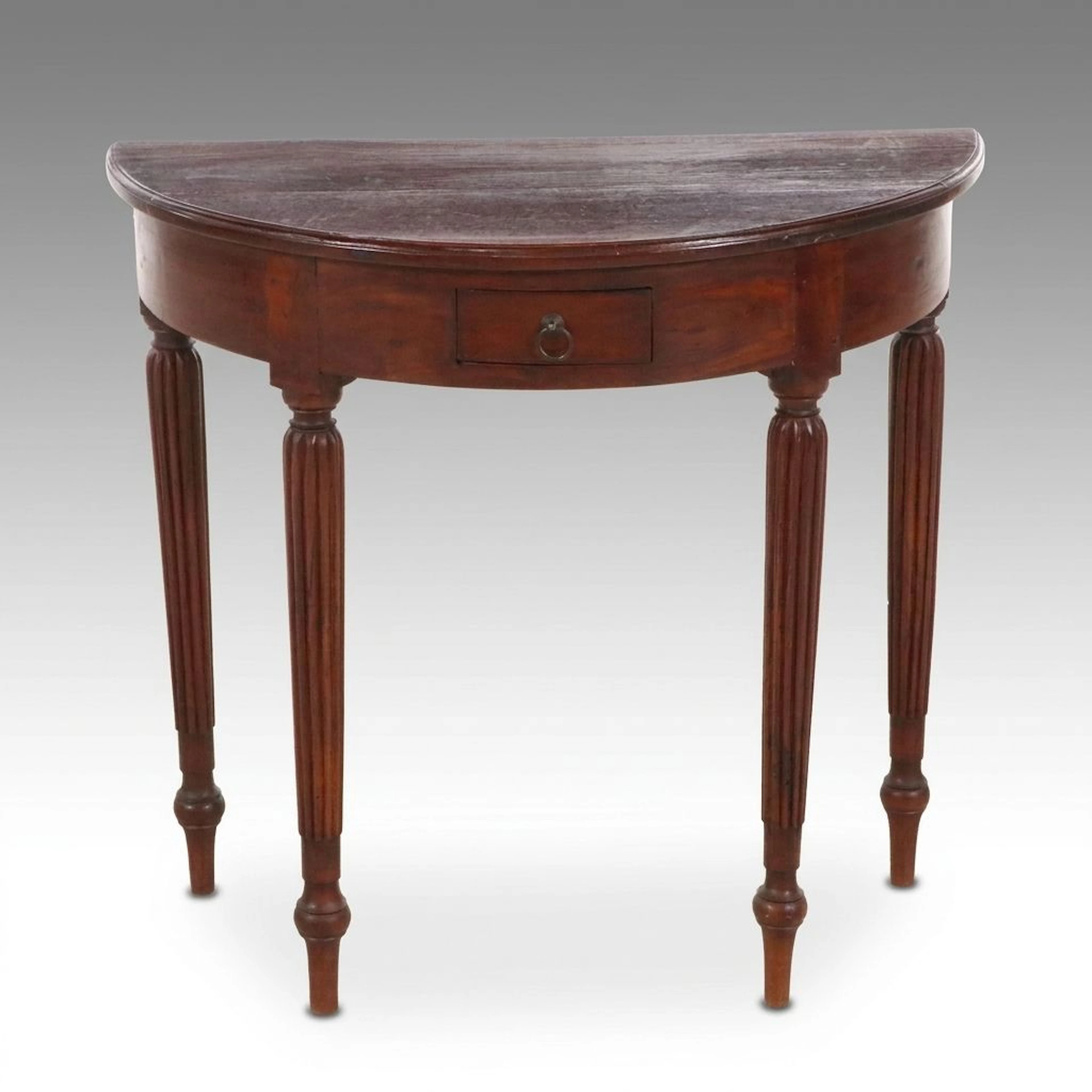 Federal Style Mahogany Demilune Console Table with Drawer