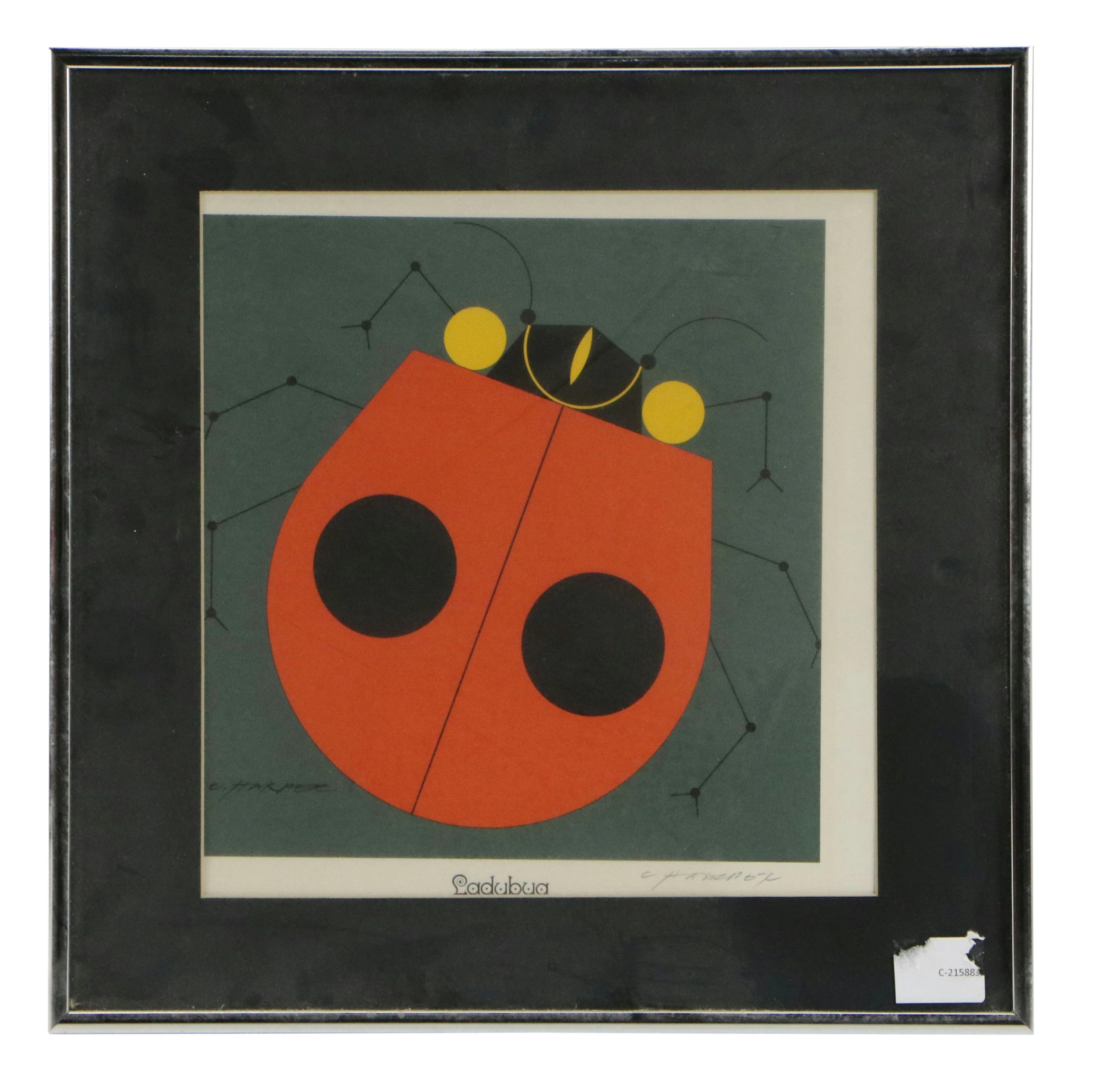 Charlie Harper Modernist Lithograph "Ladybug," 1972