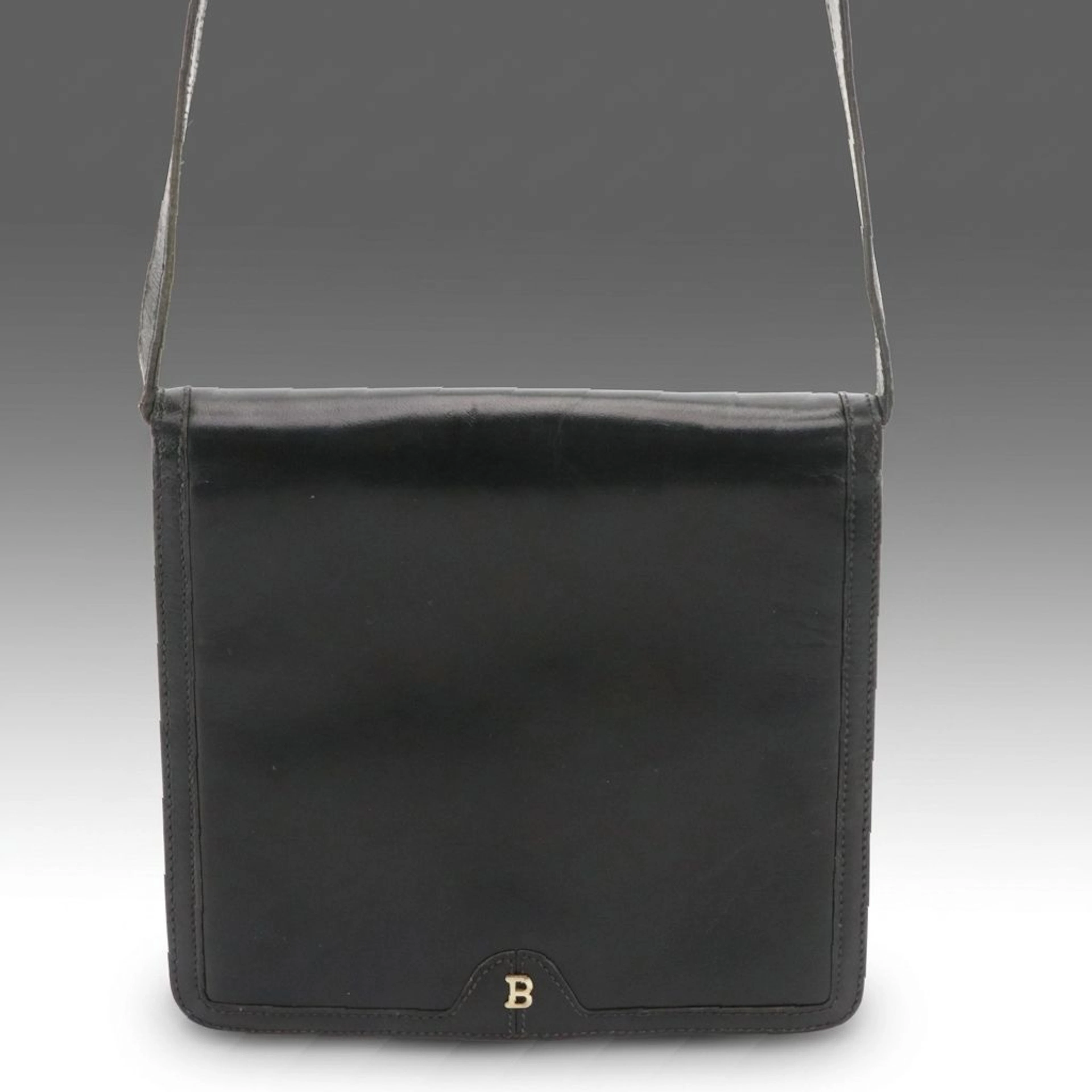 Vintage Bally Full Flap Crossbody Bag in Black Leather