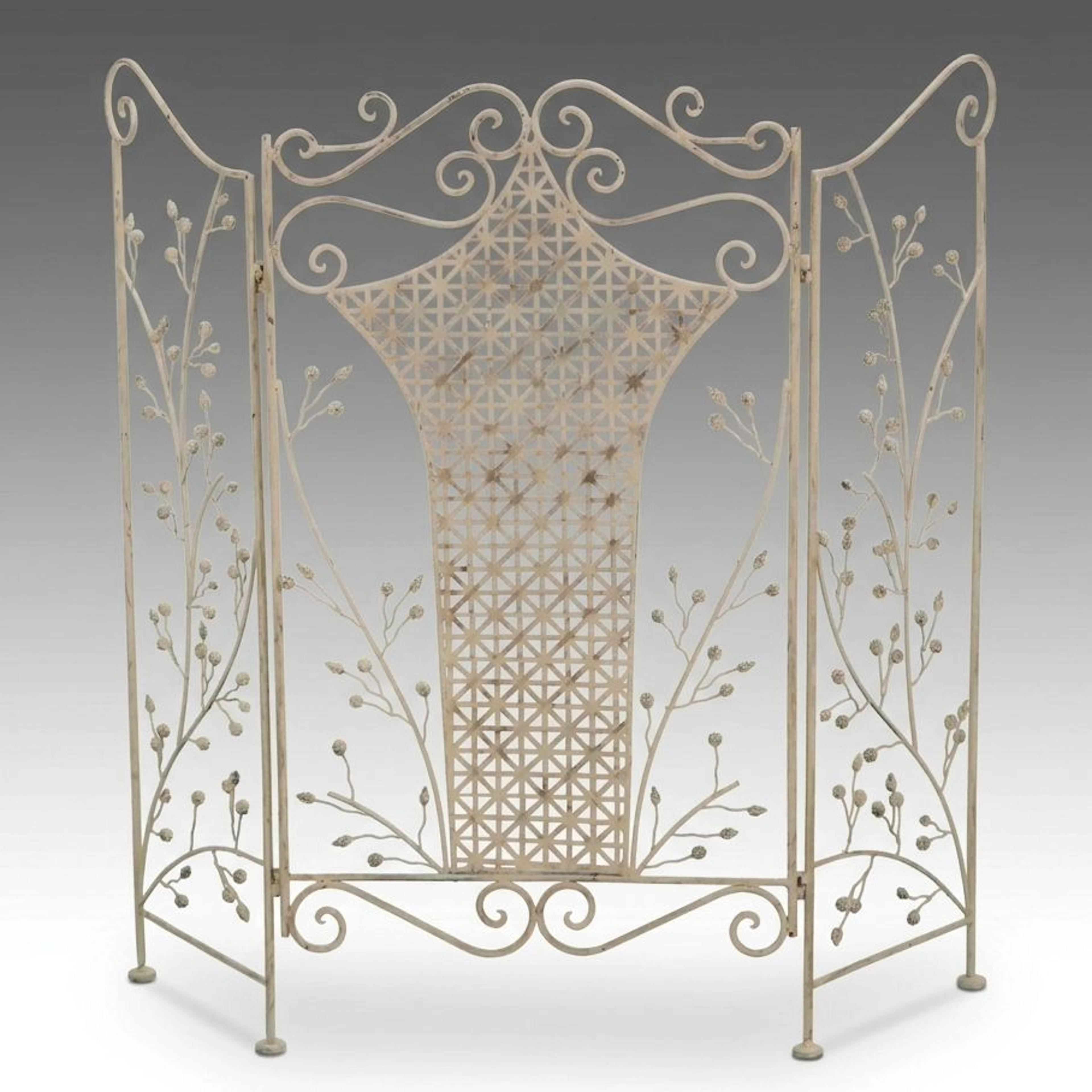 Painted Scrollwork Iron Fireplace Screen