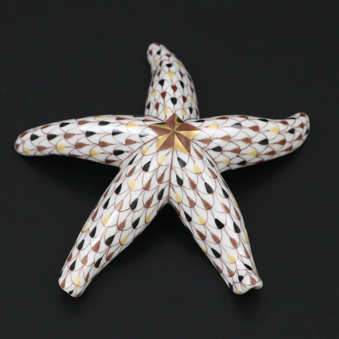 Herend Chocolate Fishnet with Gold “Starfish” Porcelain Figurine