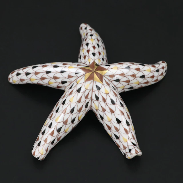 Herend Chocolate Fishnet with Gold “Starfish” Porcelain Figurine