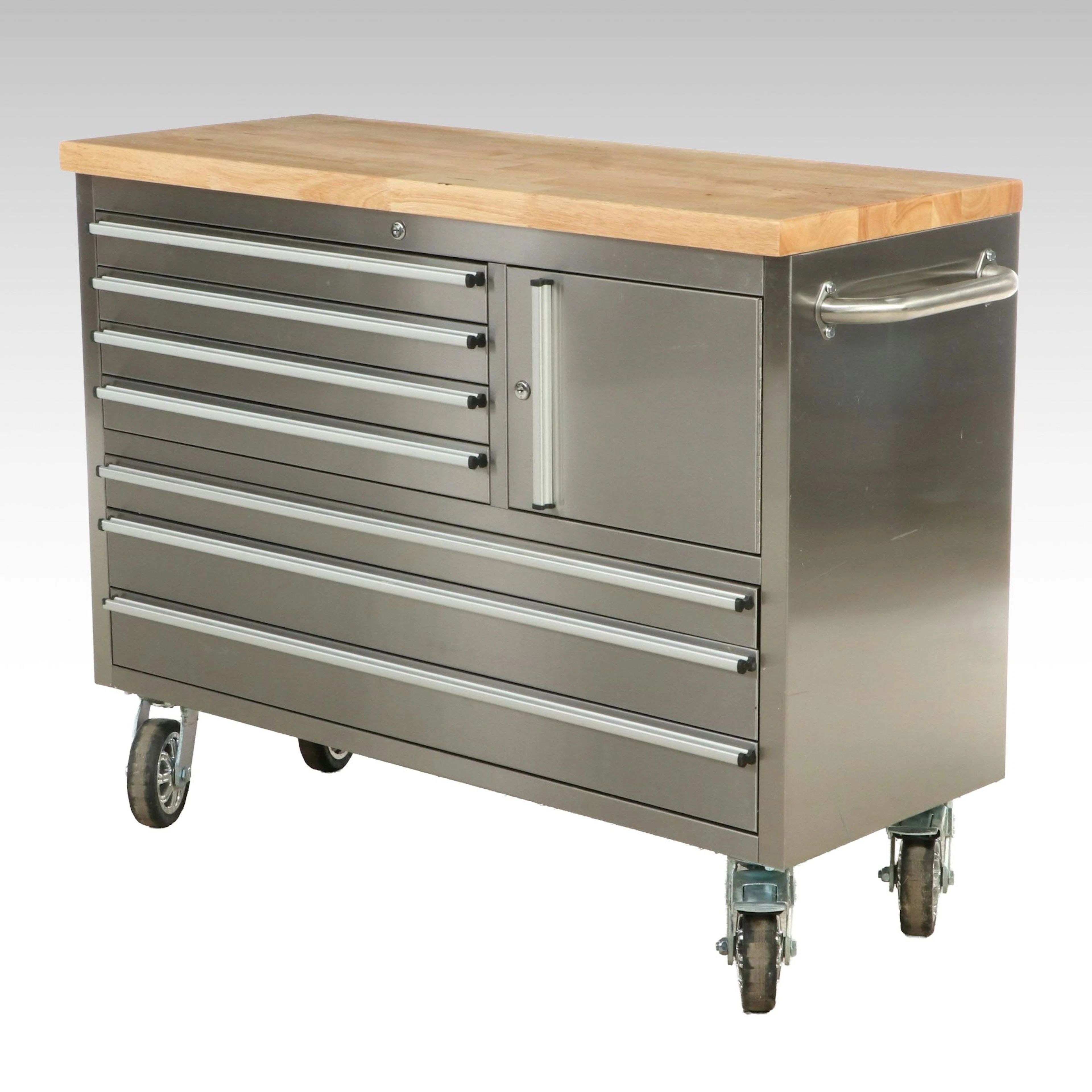 Stainless Steel Mobile Workbench with Wood Top