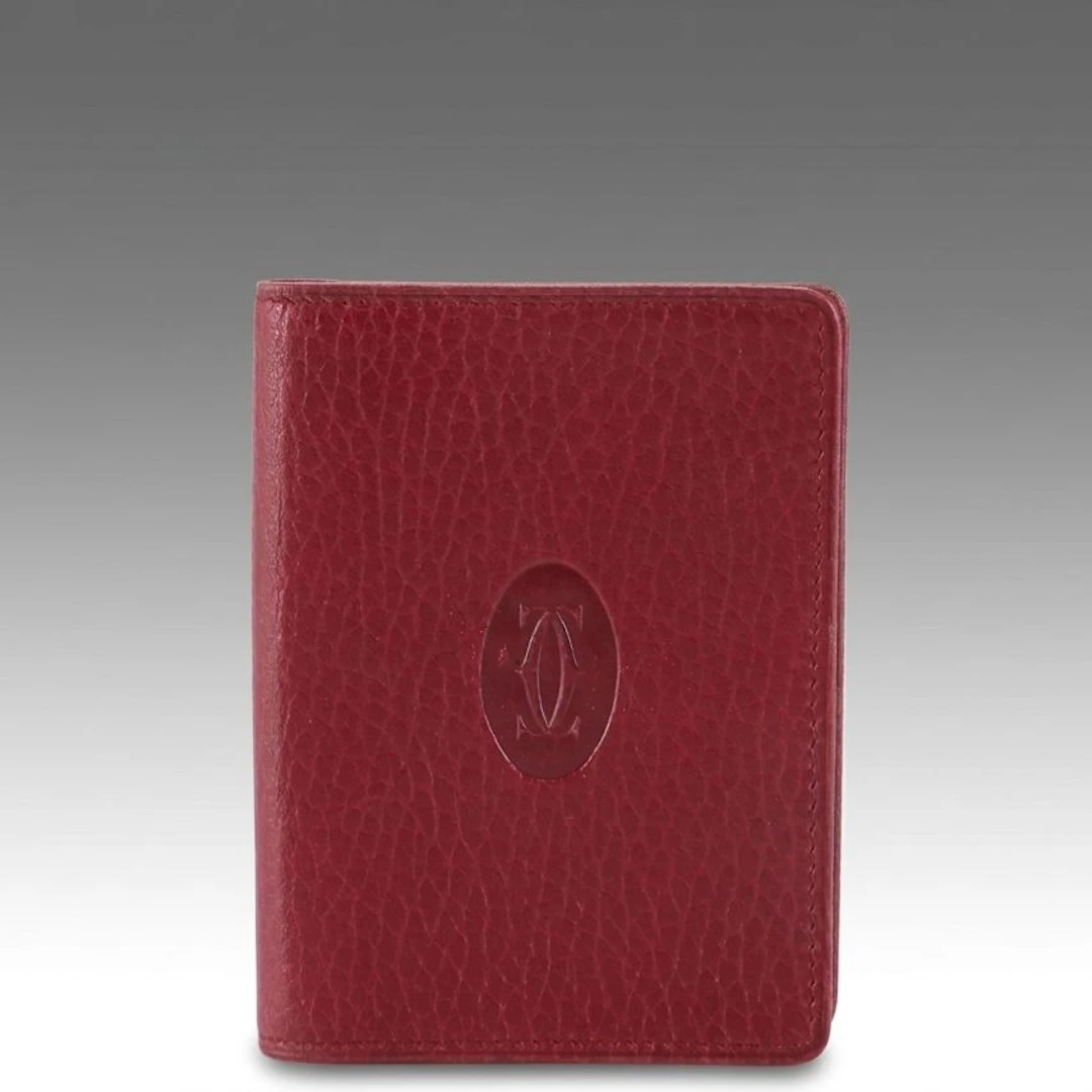 Cartier Must de Cartier Card Holder in Burgundy Calfskin Leather with Box