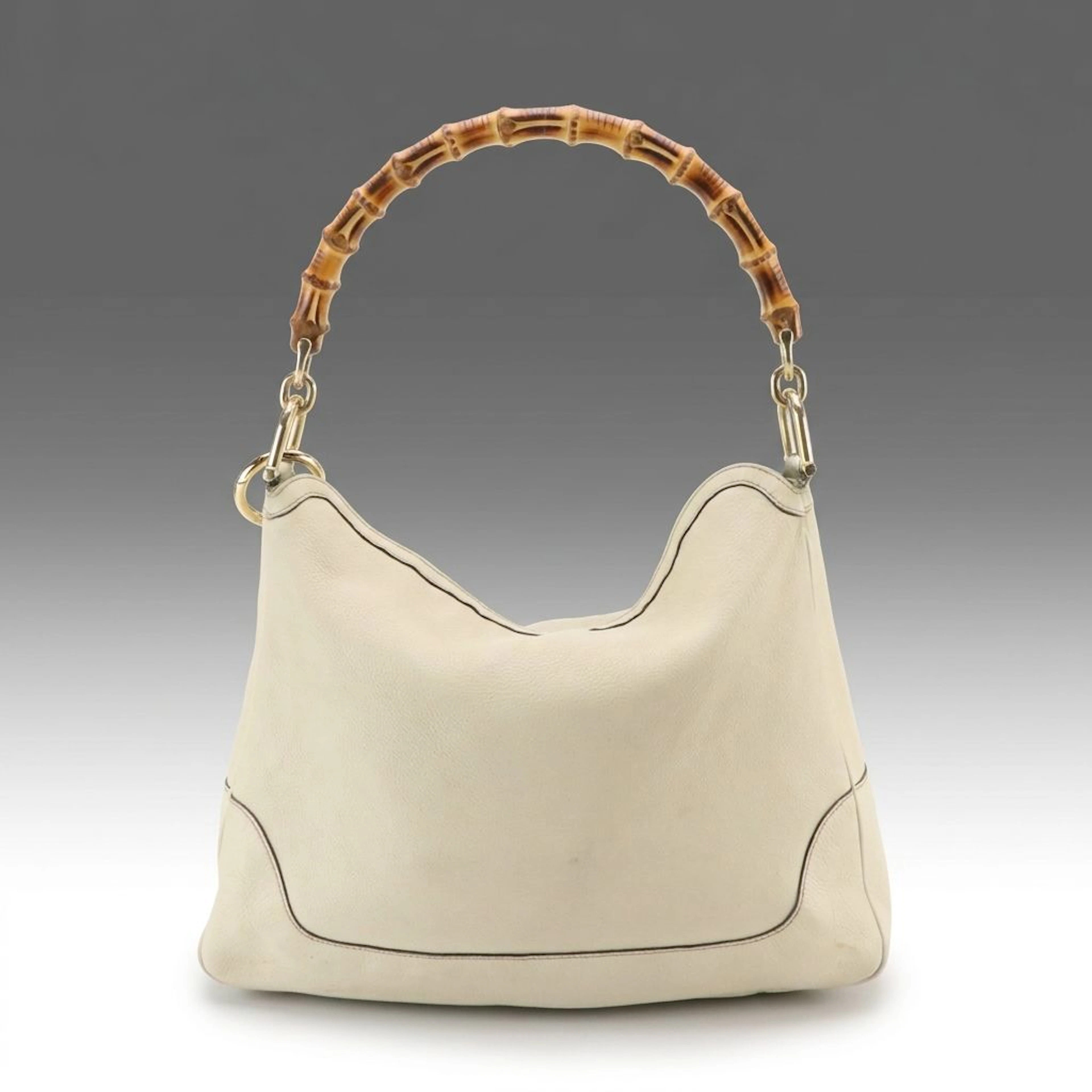 Gucci Bamboo Handle Diana Two-Way Tote Bag in Ivory Grained Calfskin Leather
