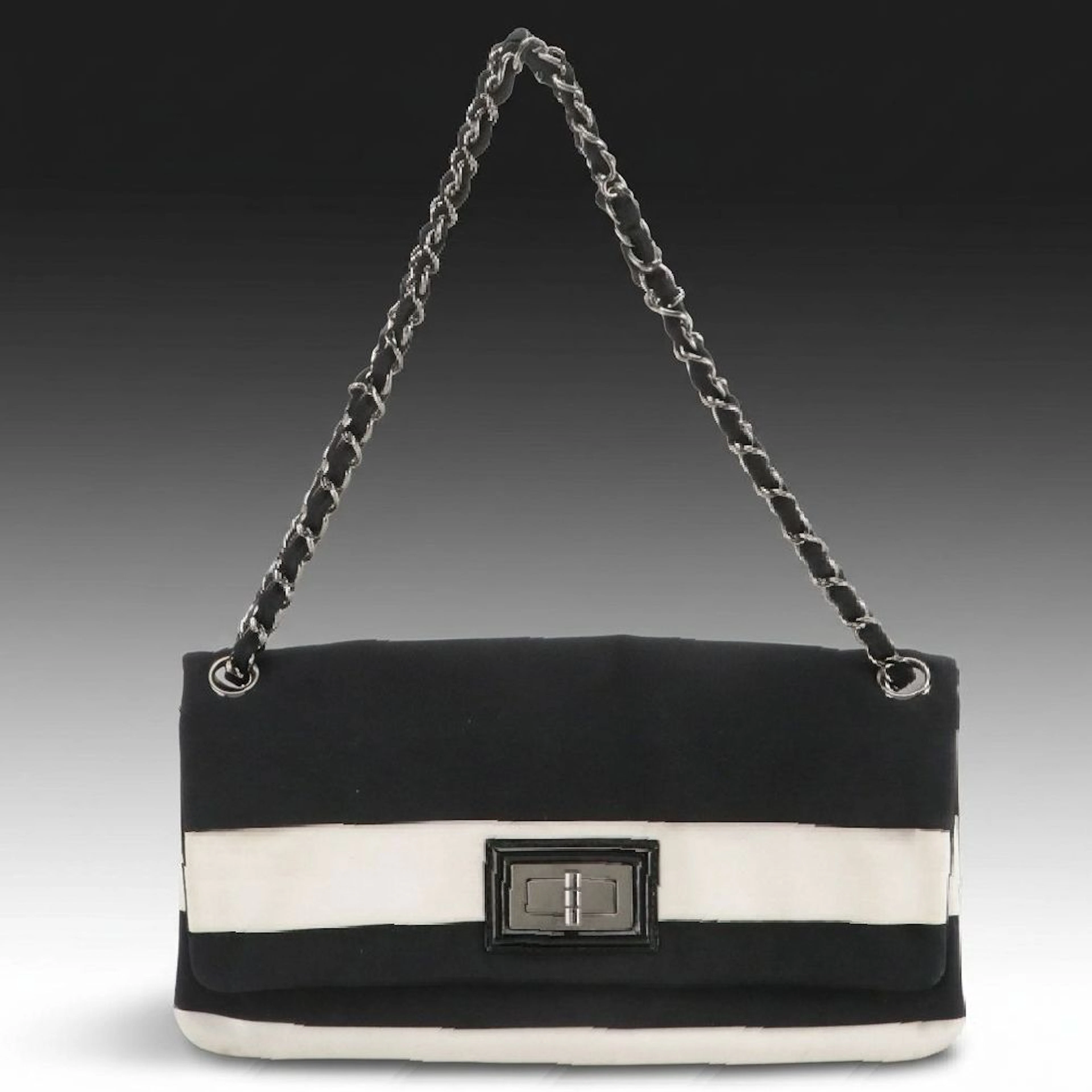 Chanel 2.55 Reissue Flap Chain Bag in Black & White Striped Grosgrain