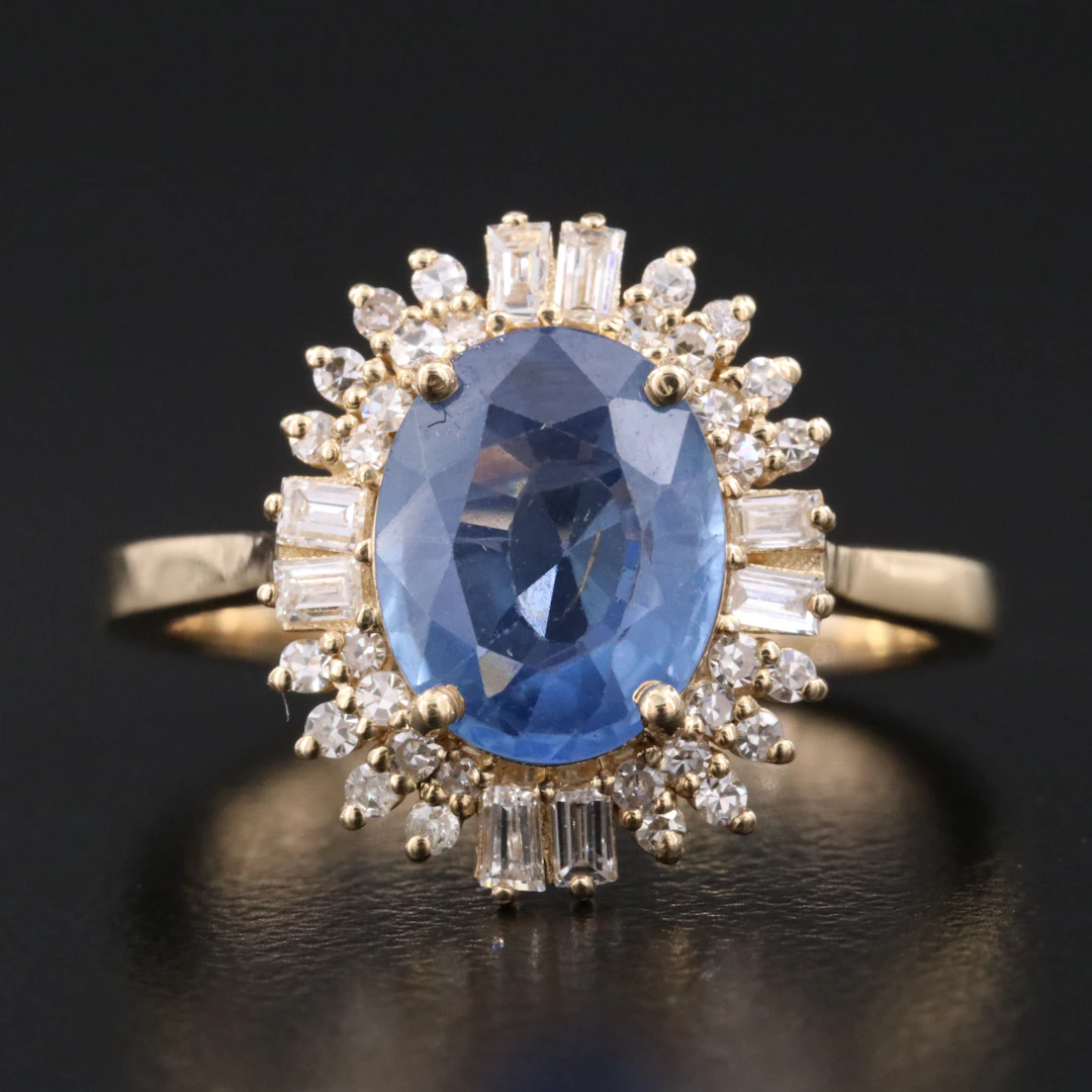 14K 2.01 CT Unheated Ceylon Sapphire and 0.26 CTW Diamond Ring with GIA Report