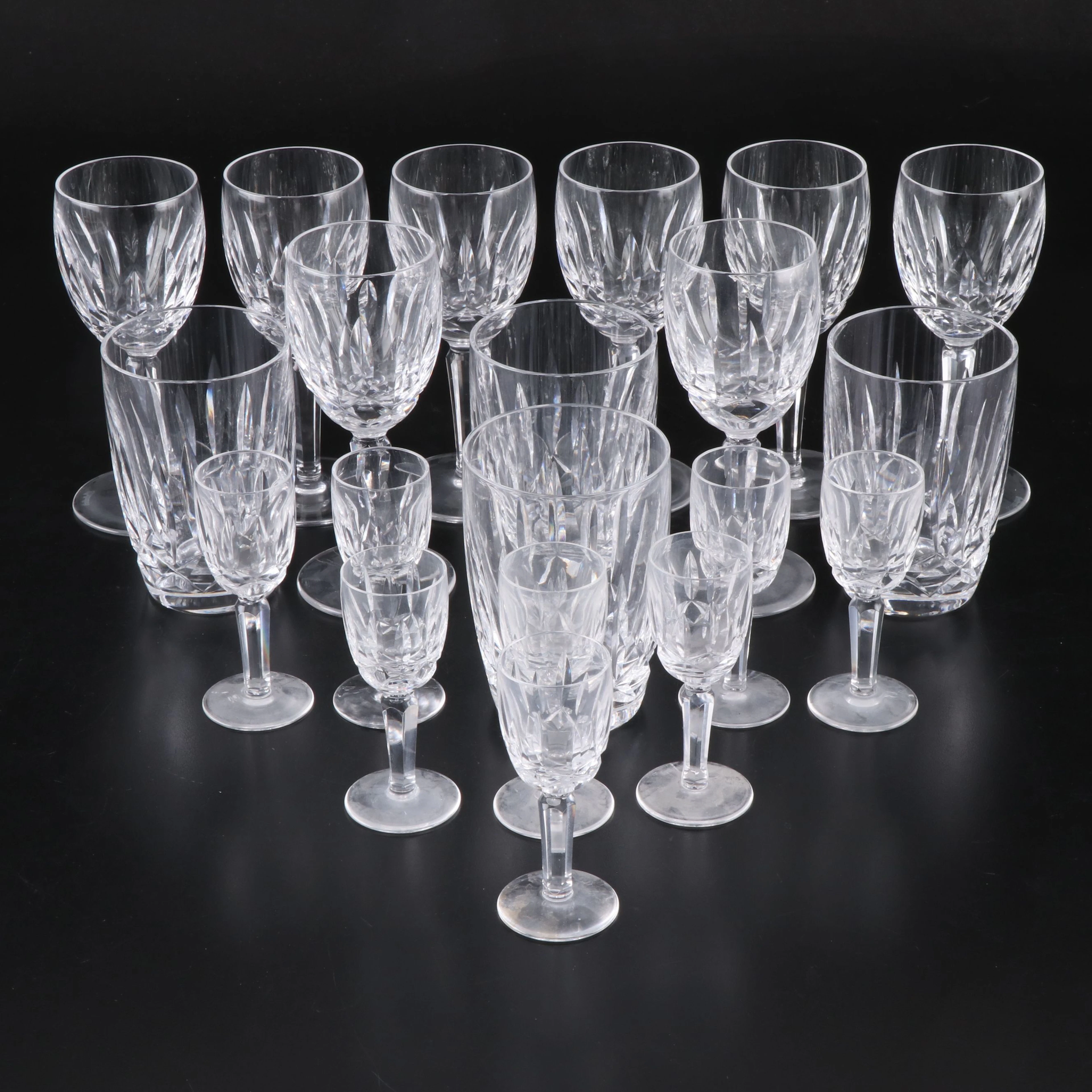 Waterford "Lismore" Crystal Tumblers, Wine Glasses, and Cordials