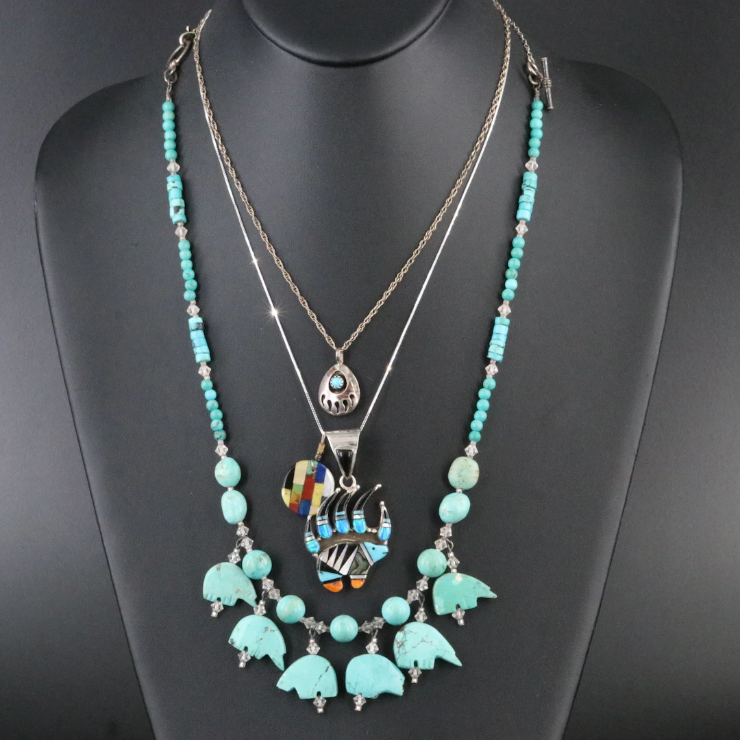 Sterling Opal, Abalone, and Mother-of-Pearl Pendant Necklace Collection