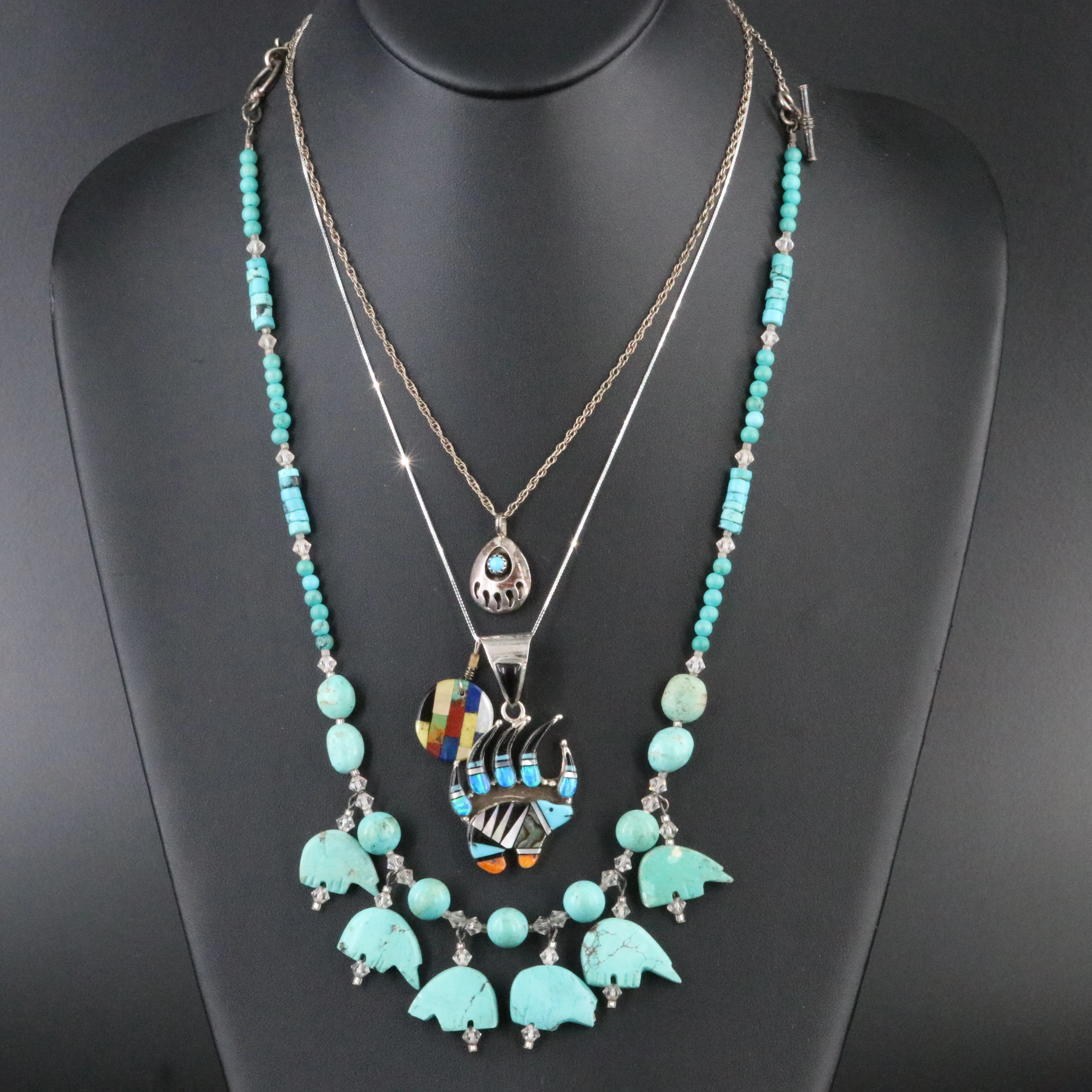 Sterling Opal, Abalone, and Mother-of-Pearl Pendant Necklace Collection