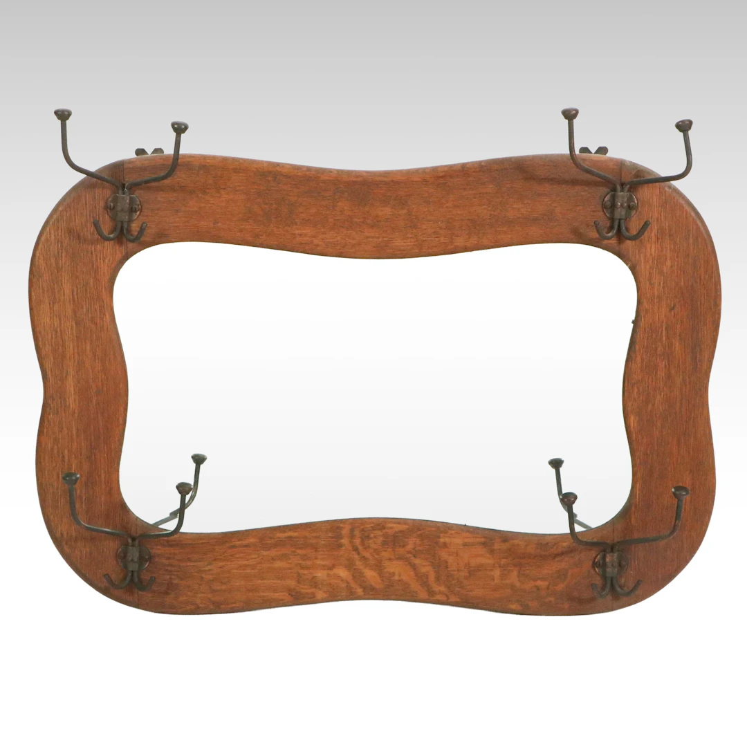 Hat Rack Wall Mirror, Antique