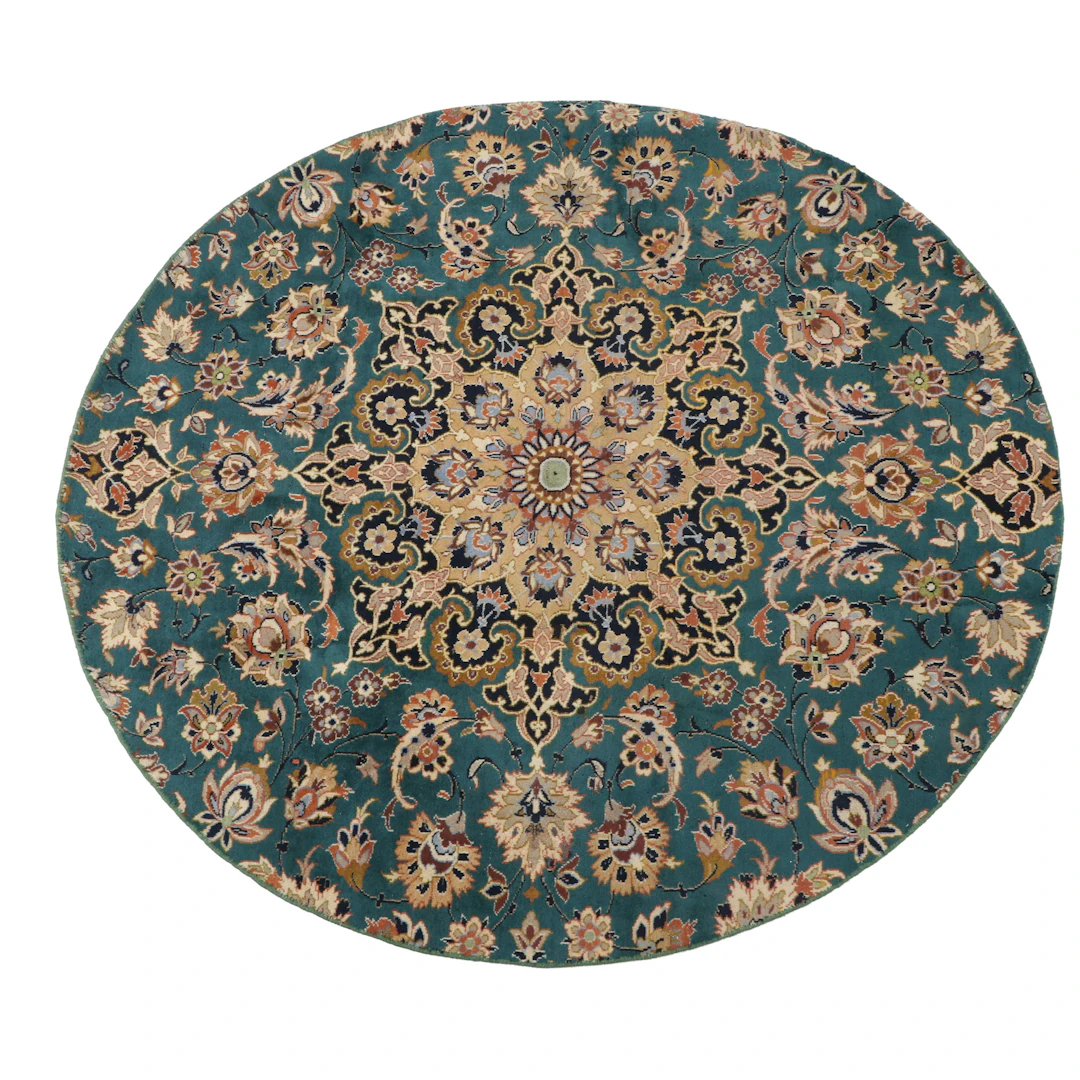6'7 Round Hand-Knotted Indo-Persian Mashhad Area Rug