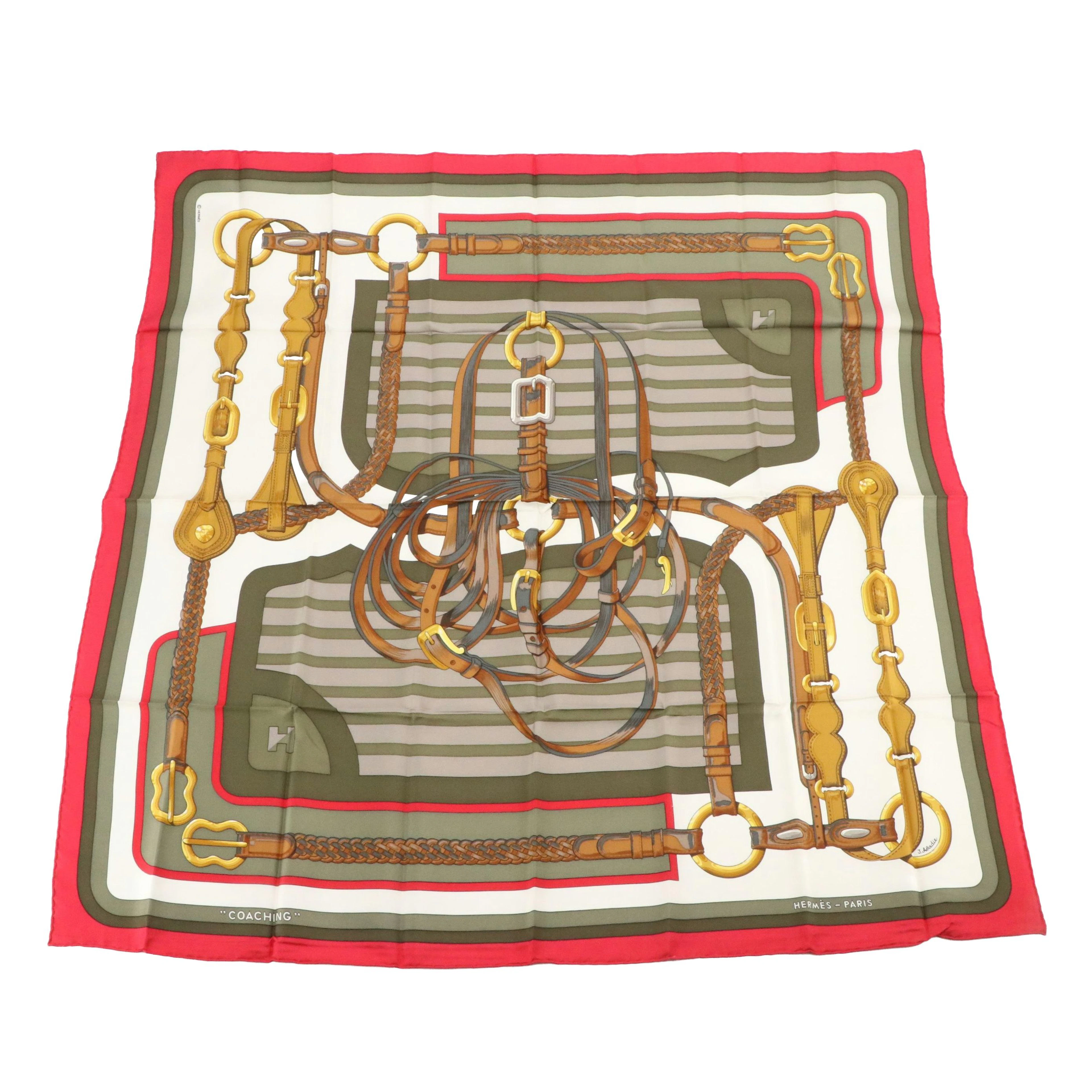 Hermès "Coaching" Scarf 90 in Silk Twill with Retail Sleeve