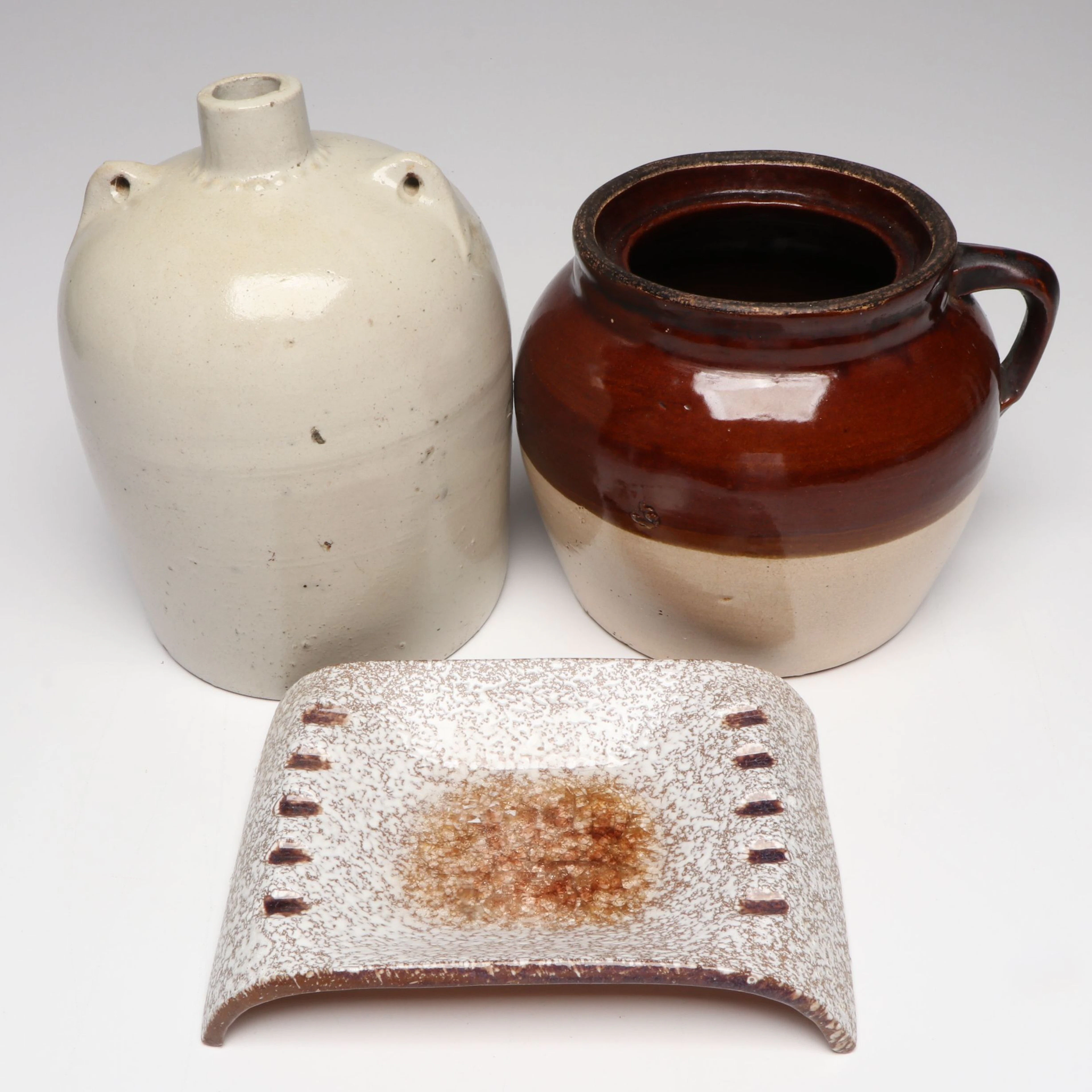 Mid Century Modern Inarco Ceramic Ashtray with Stoneware Jug and Crock
