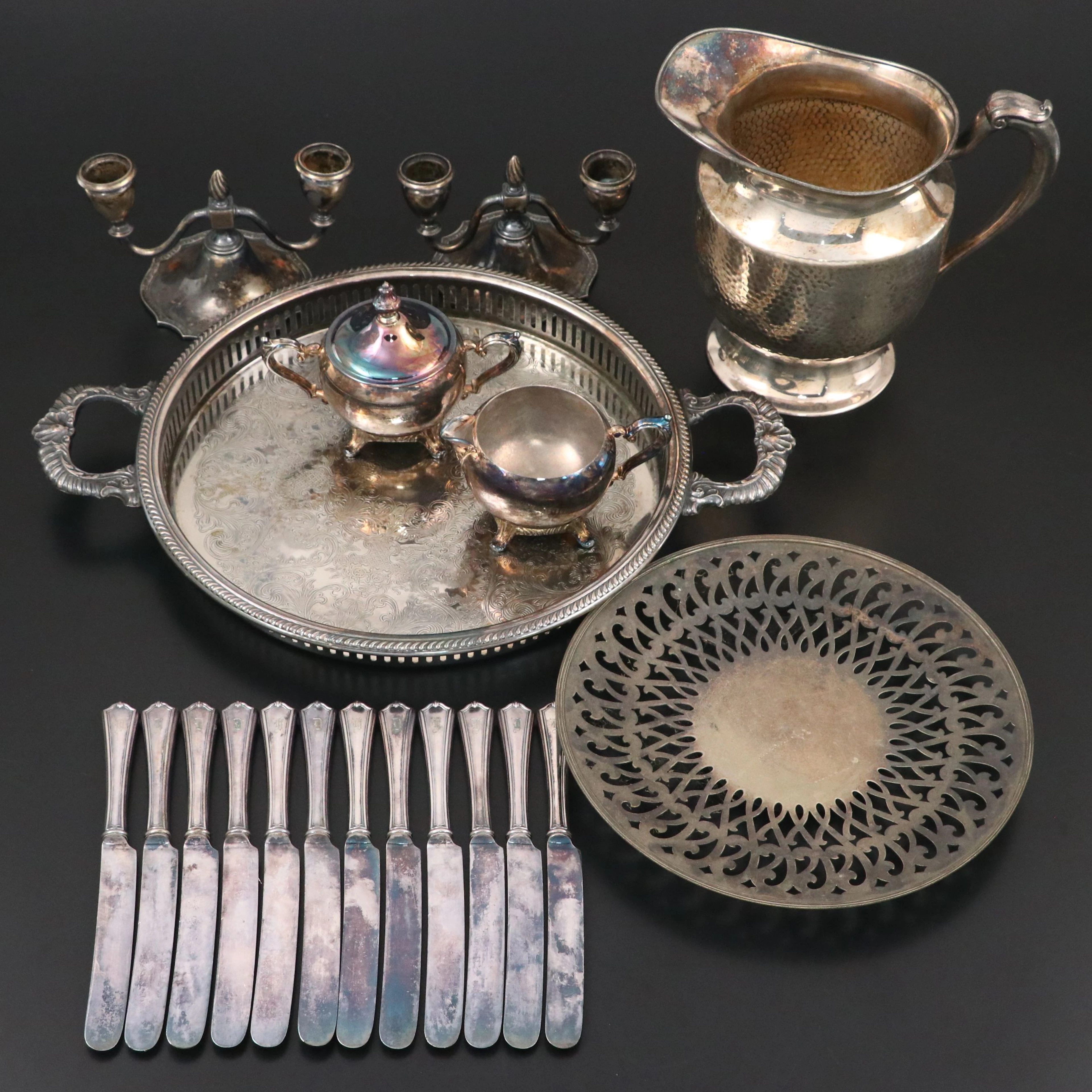 Wm. Rogers Silver Plate Creamer and Sugar with Other American Tableware