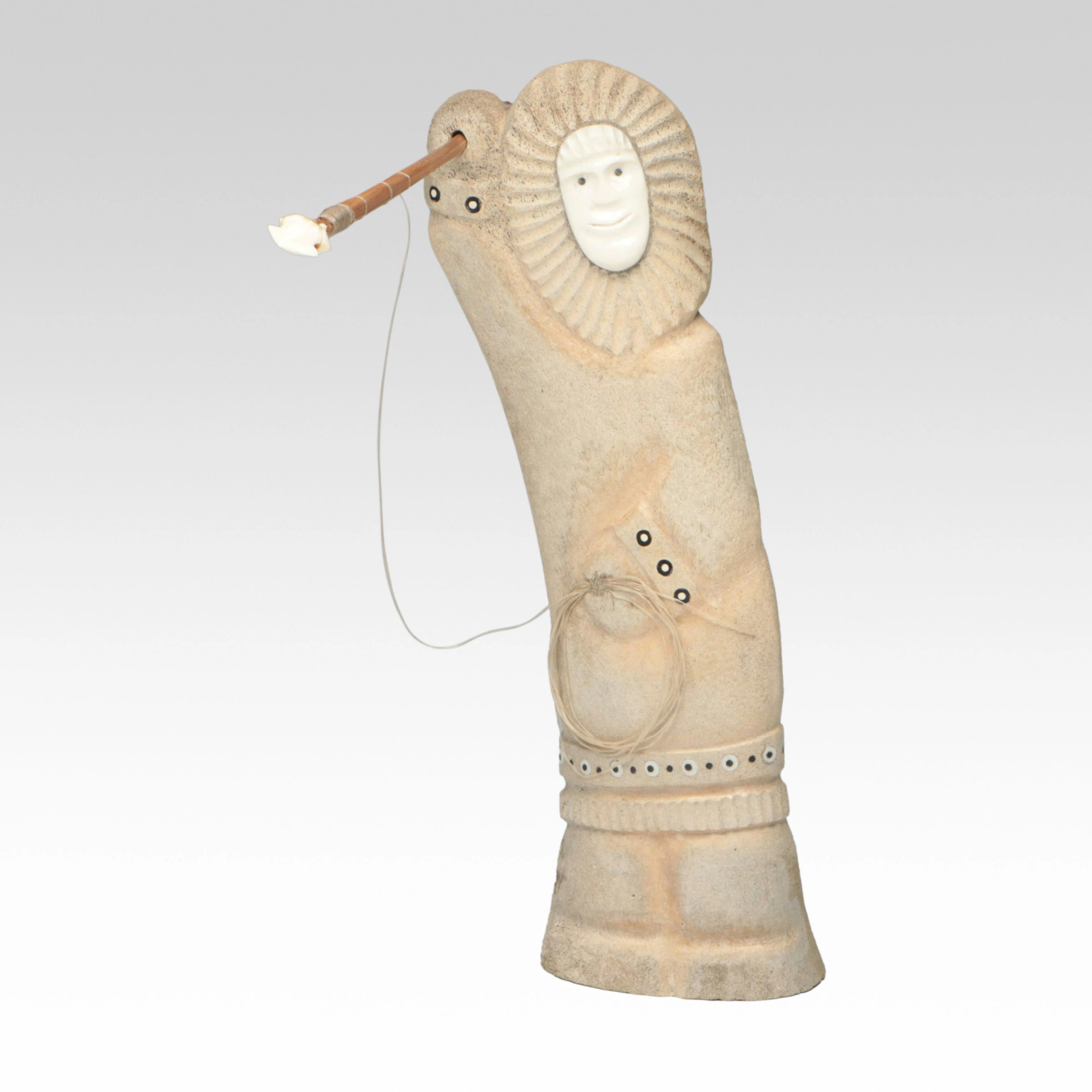 Edwin Johnson Weyiouanna Carved Bone Fisherman Statue, Circa 2005