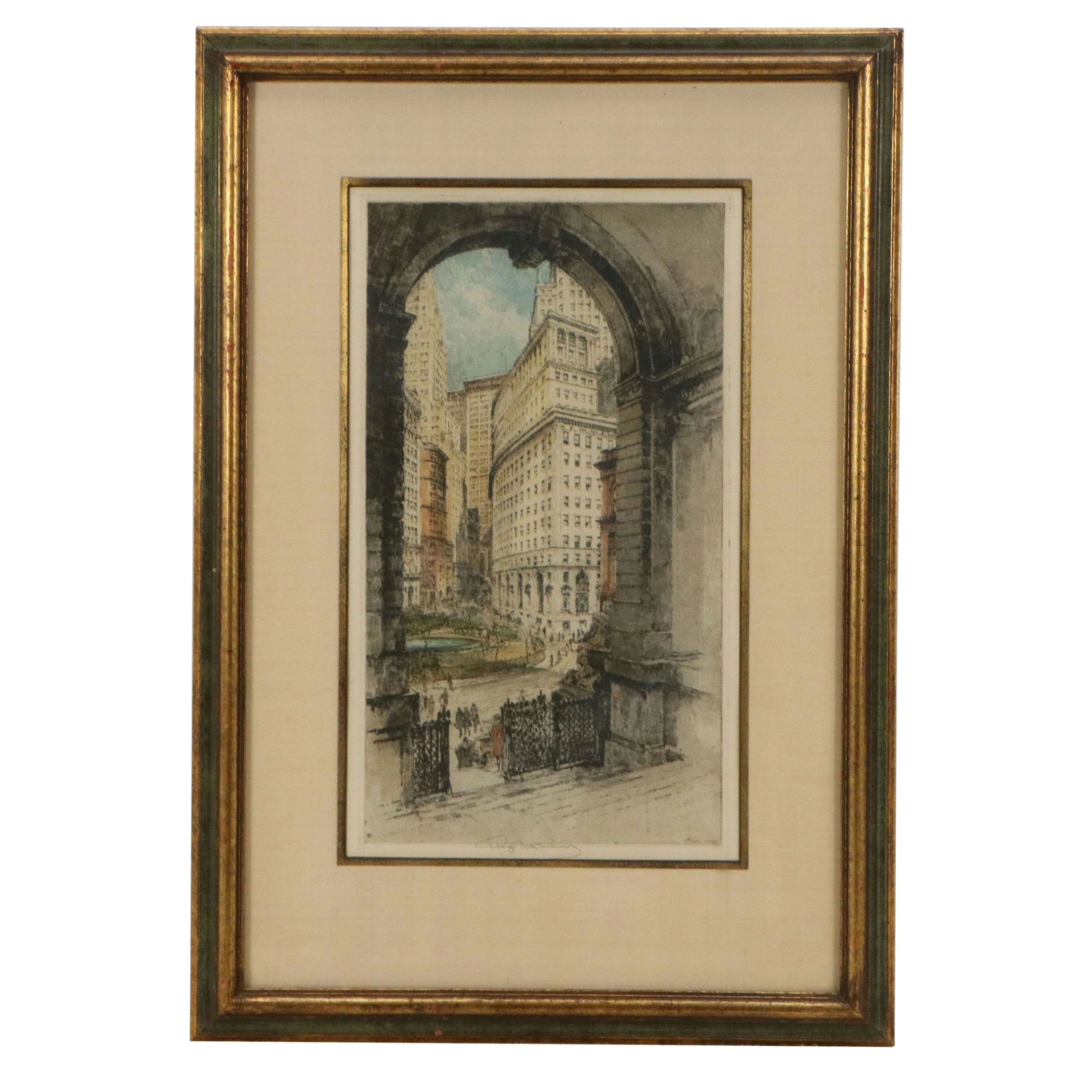 Luigi Kasimir Etching à la Poupée "New York, Bowling Green," 1927
