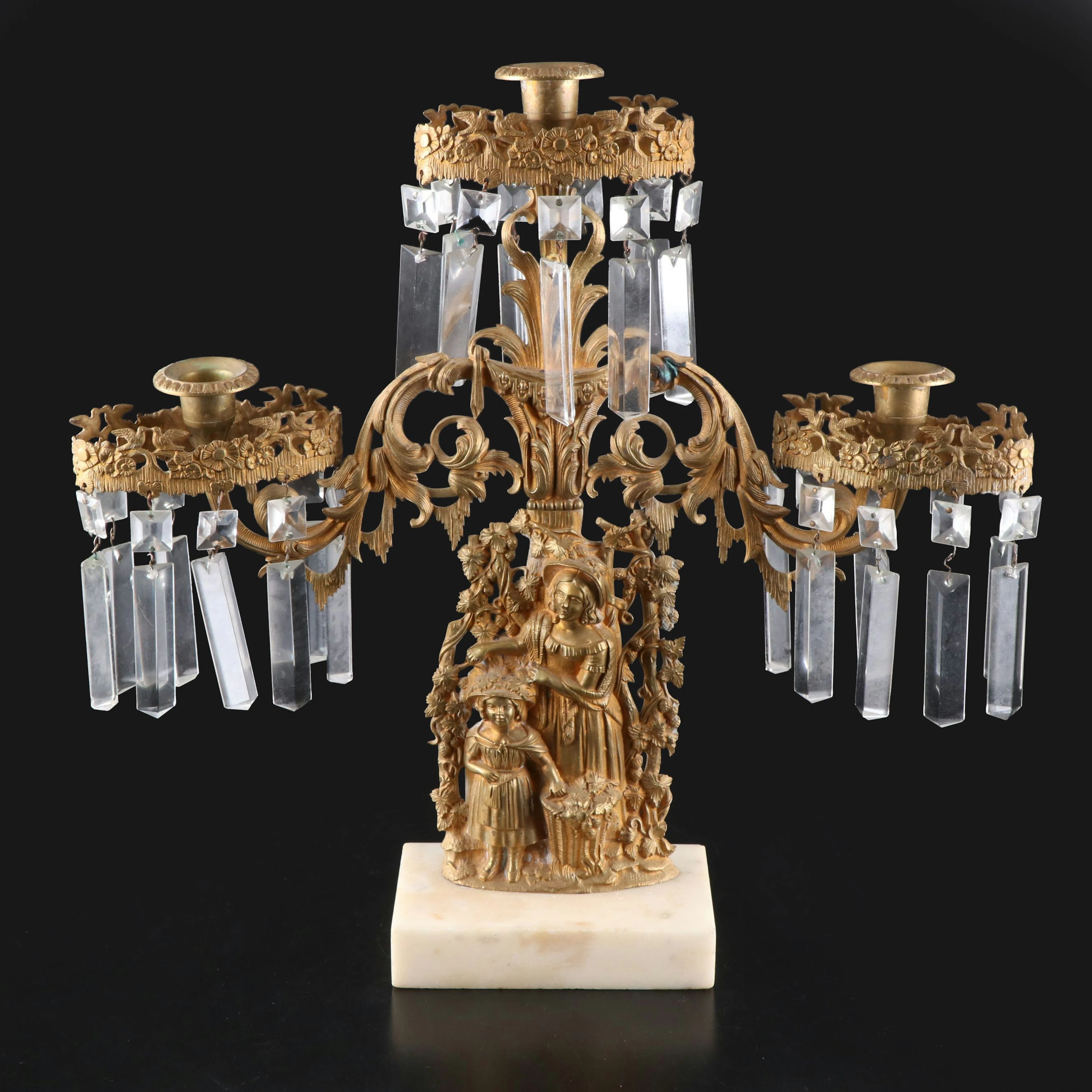 Victorian Style Mother and Child Ornate Gilded Brass Girandole Candelabra