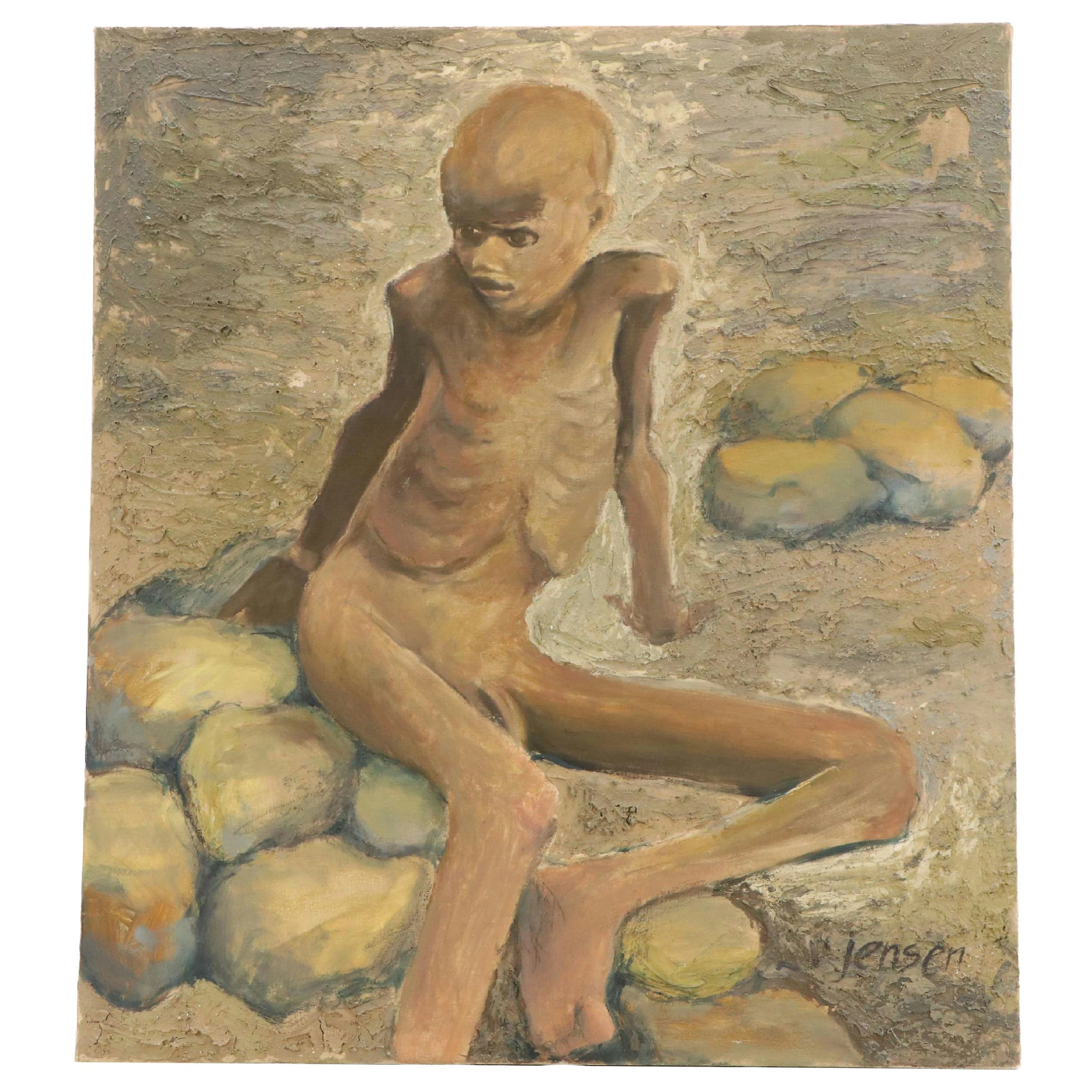 Victoria Jensen Encaustic, Oil, and Sand Painting of Malnourished Child