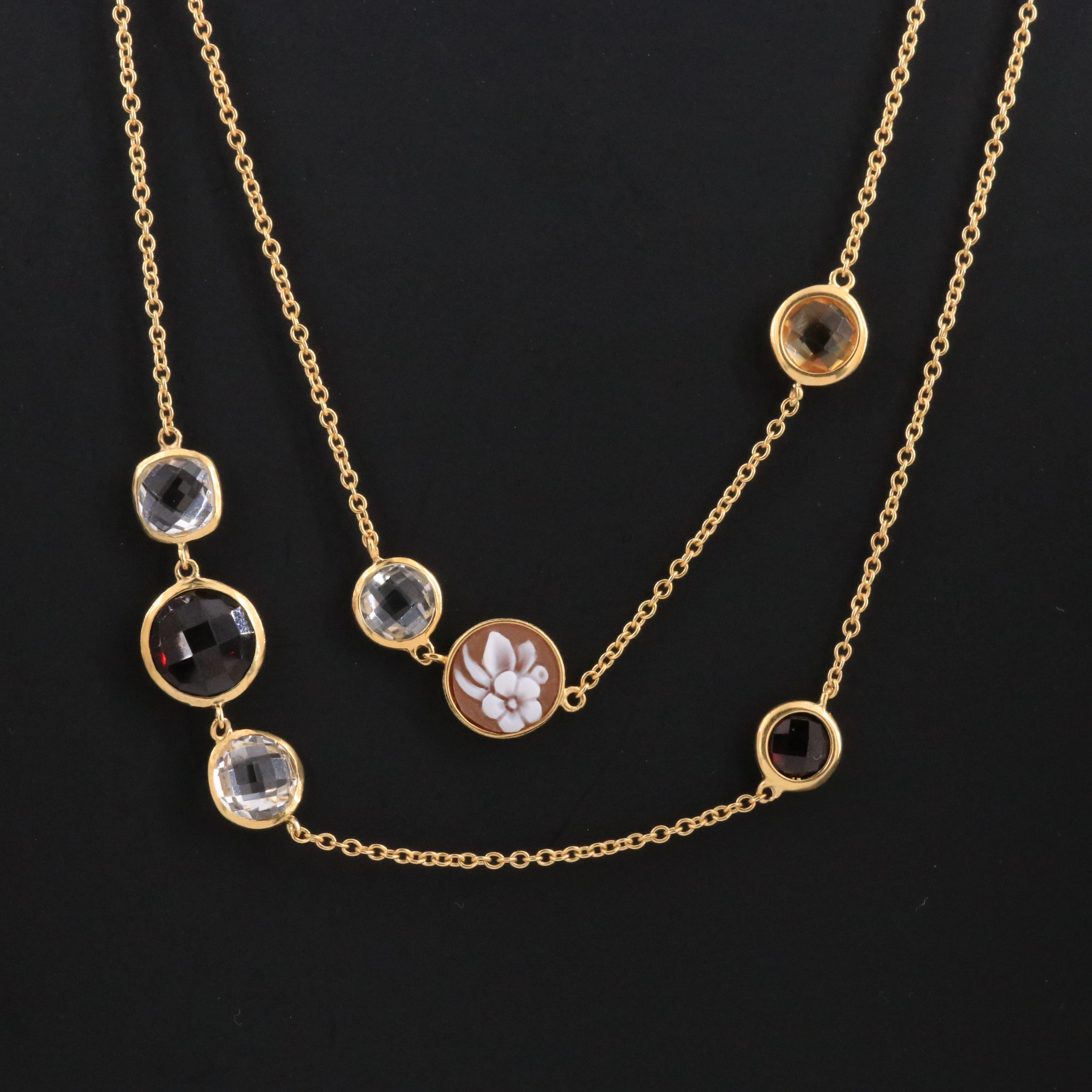 Cameo Italiano Sterling Station Necklace with Citrine and Quartz