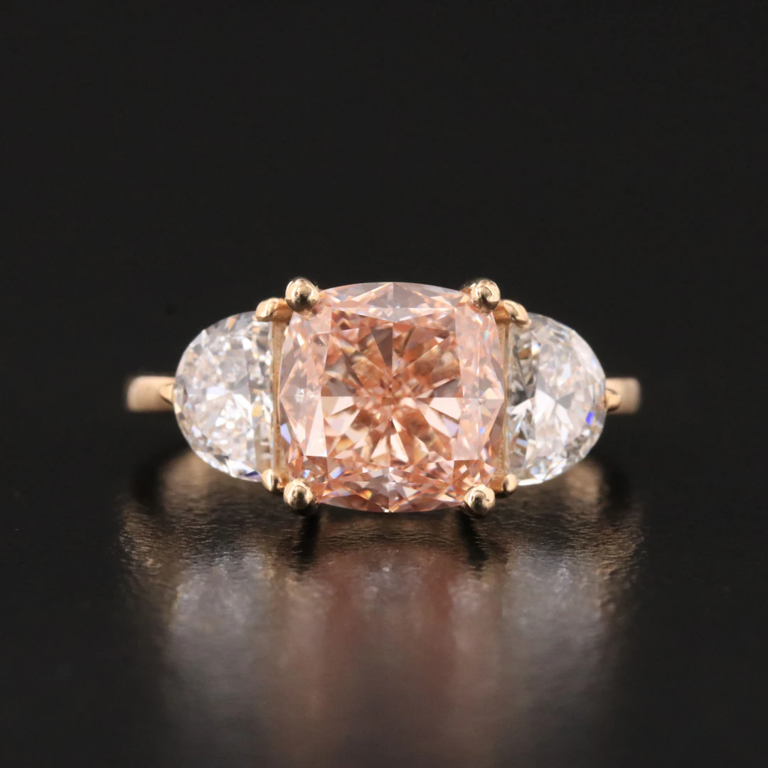 14K 3.90 CTW Lab Grown Diamond Ring with Fancy Intense Pink Center & IGI Report