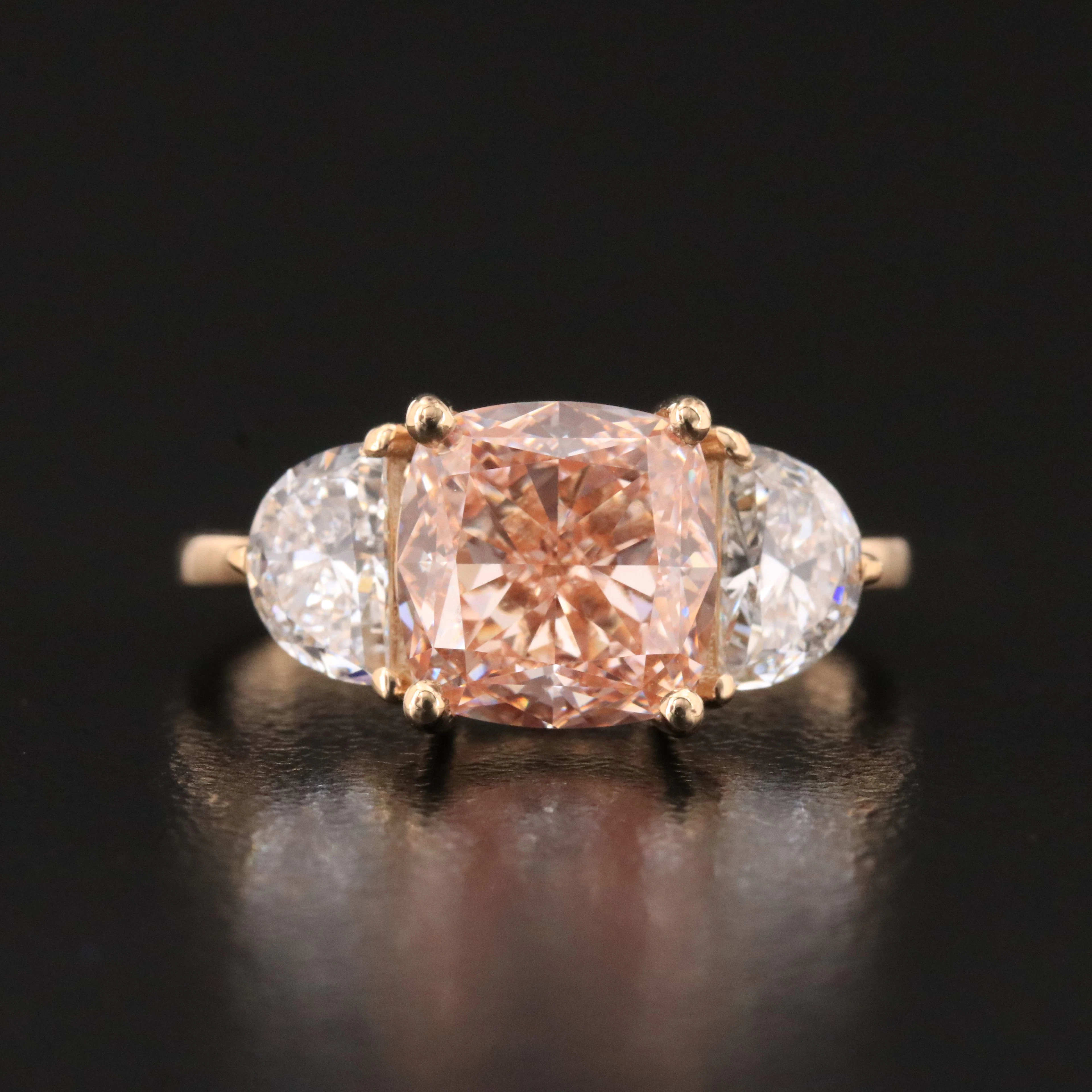14K 3.90 CTW Lab Grown Diamond Ring with Fancy Intense Pink Center & IGI Report
