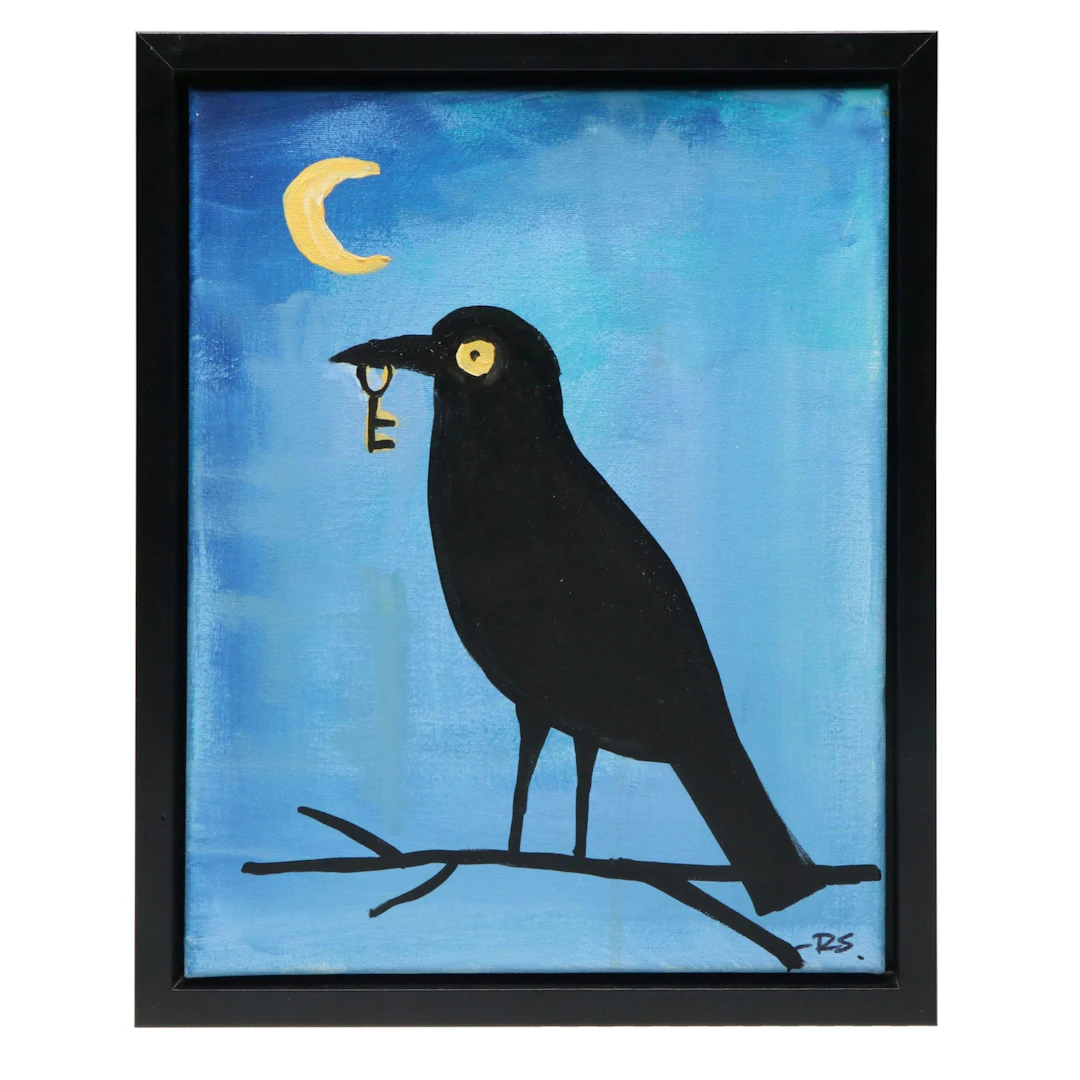Rachel Stevens Stylized Acrylic Painting "Midnight Crow," 2026