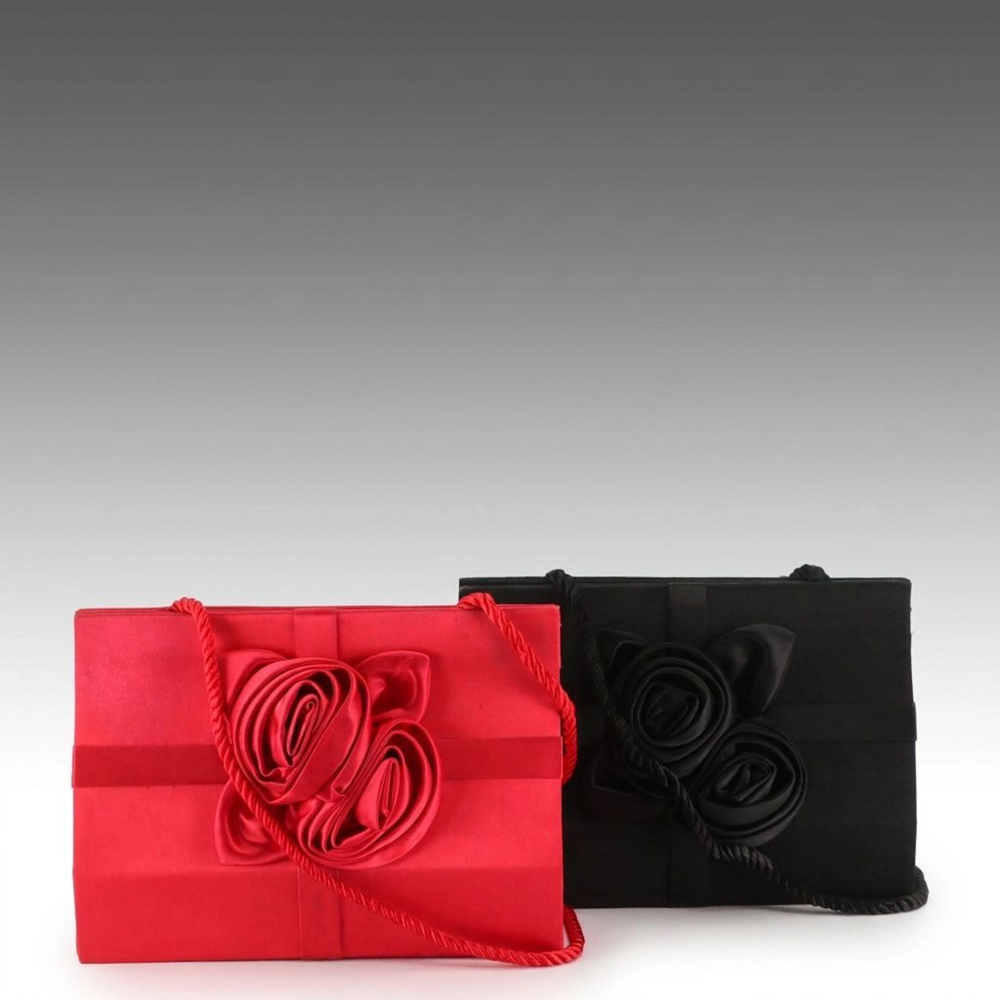 Liz Claiborne Accessories Rosette Satin Evening Clutch Purses with Cord Straps
