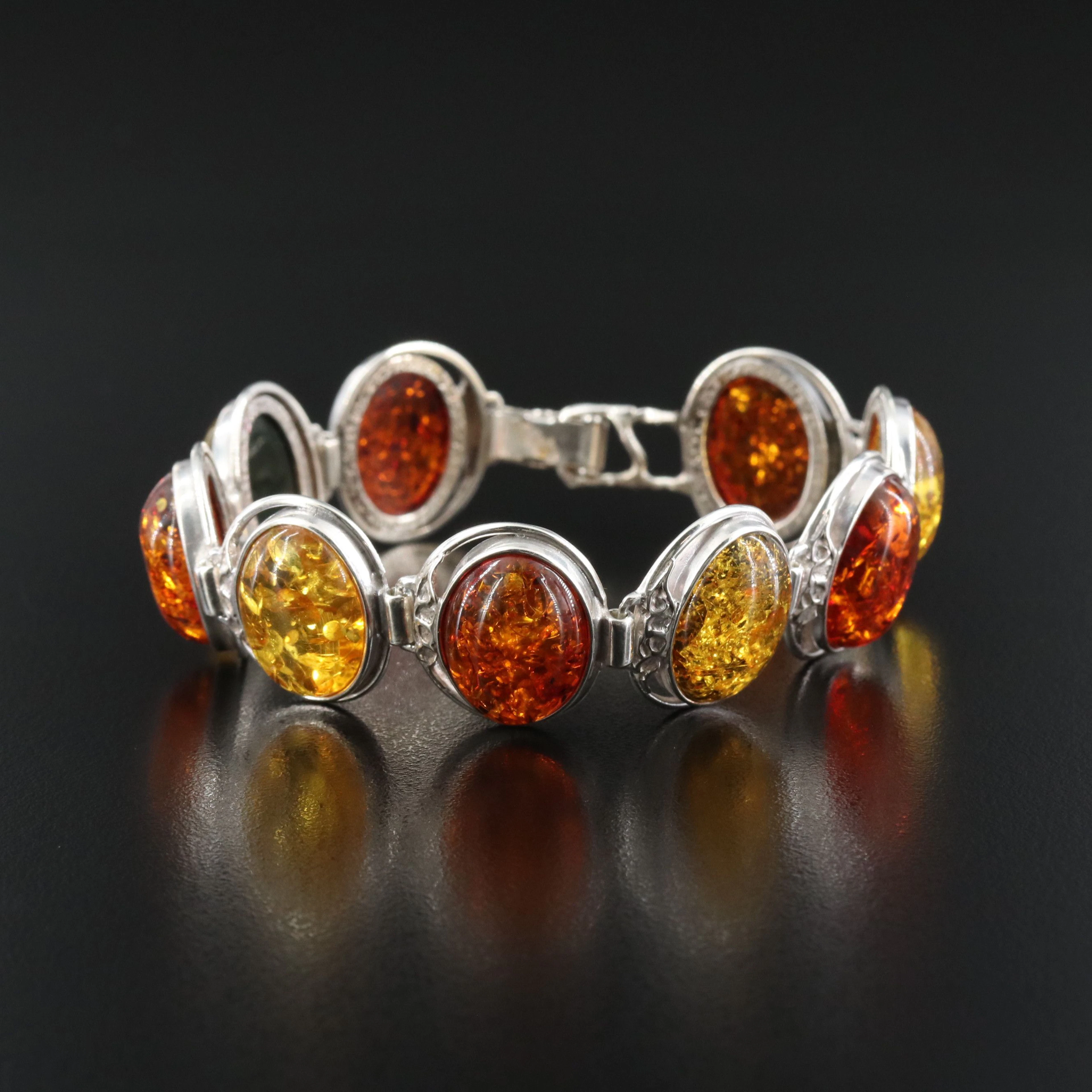Sterling Faux Amber Link Bracelet