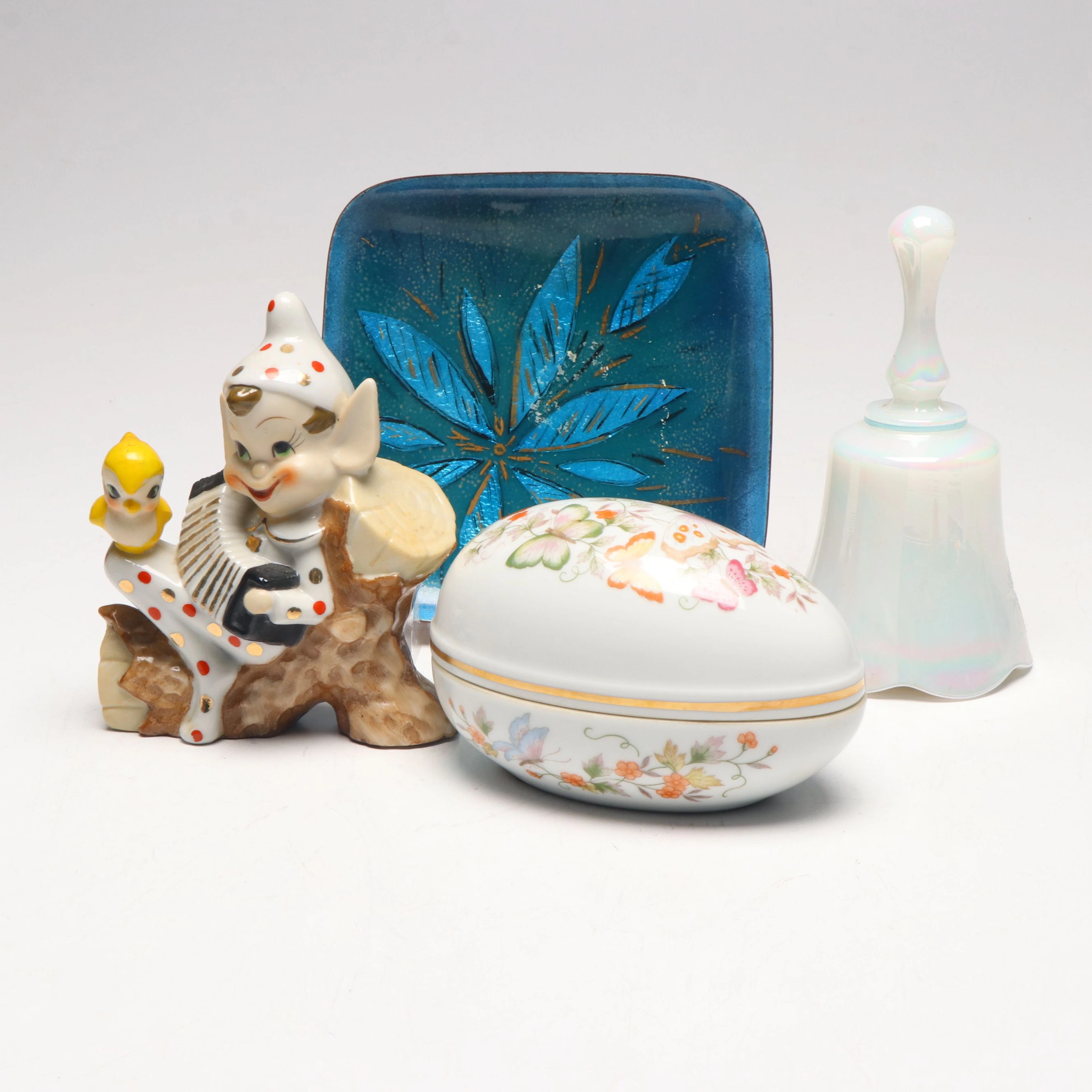Fenton Milk Glass Music Box with Handcrafted Enamel Tray and More Décor