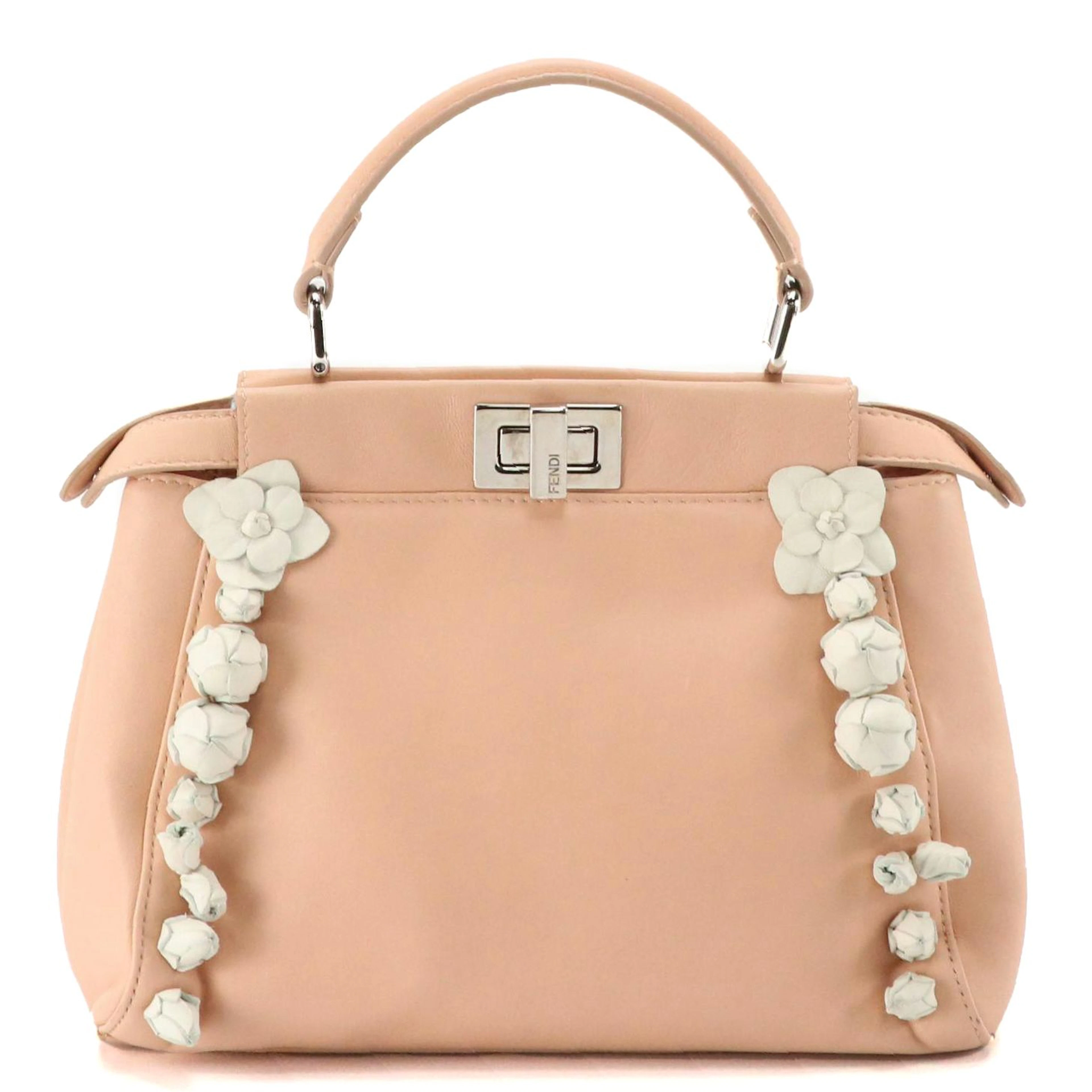 Fendi Rosebud Iconic Mini Peekaboo Bag in Baby Pink Calfskin Leather