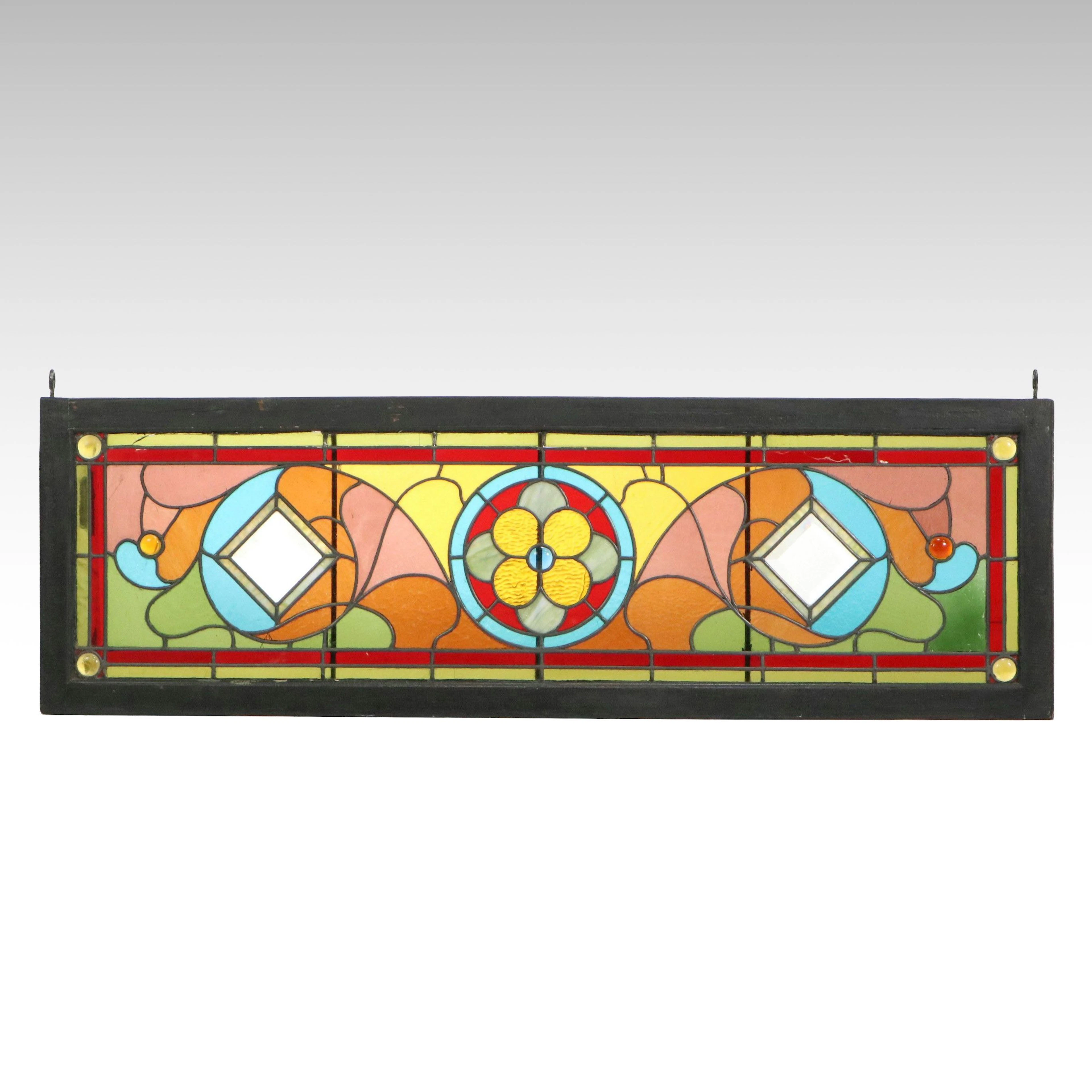 Arts and Crafts Beveled Stained Glass Window Panel, 20th Century