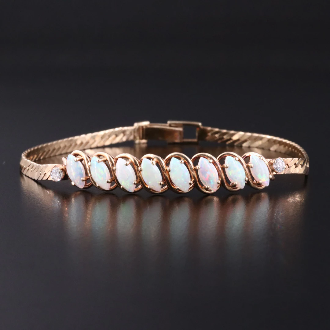 Vintage 14K Opal and Diamond Bracelet