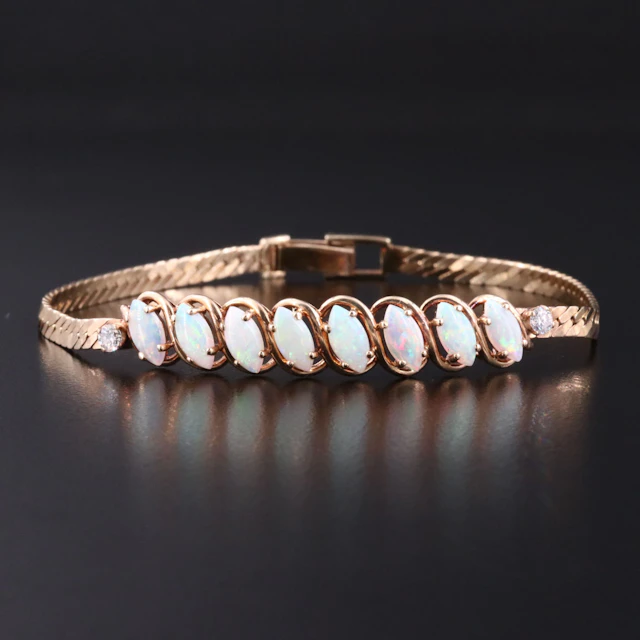 Vintage 14K Opal and Diamond Bracelet