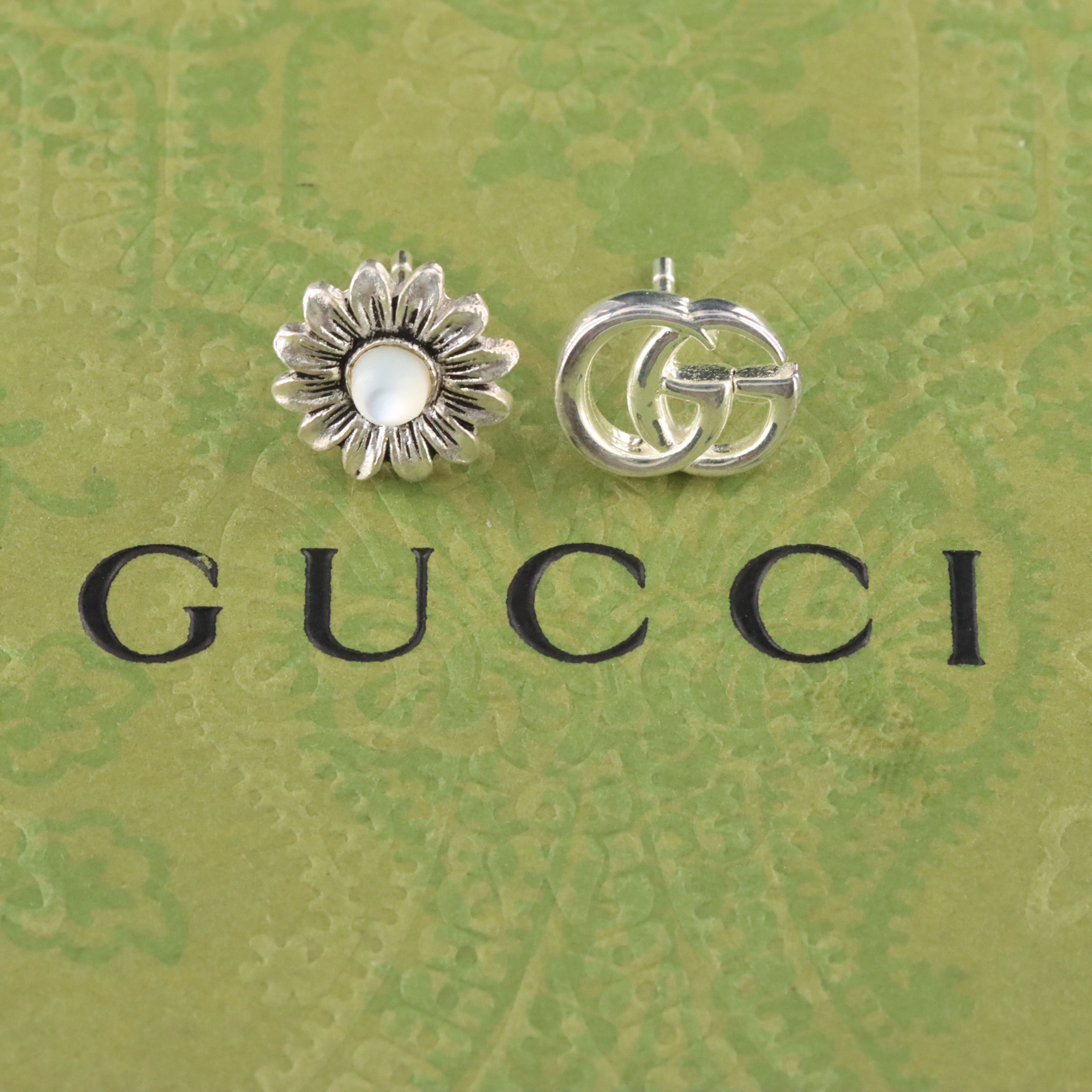 Gucci Sterling Double G Flower Stud Earrings