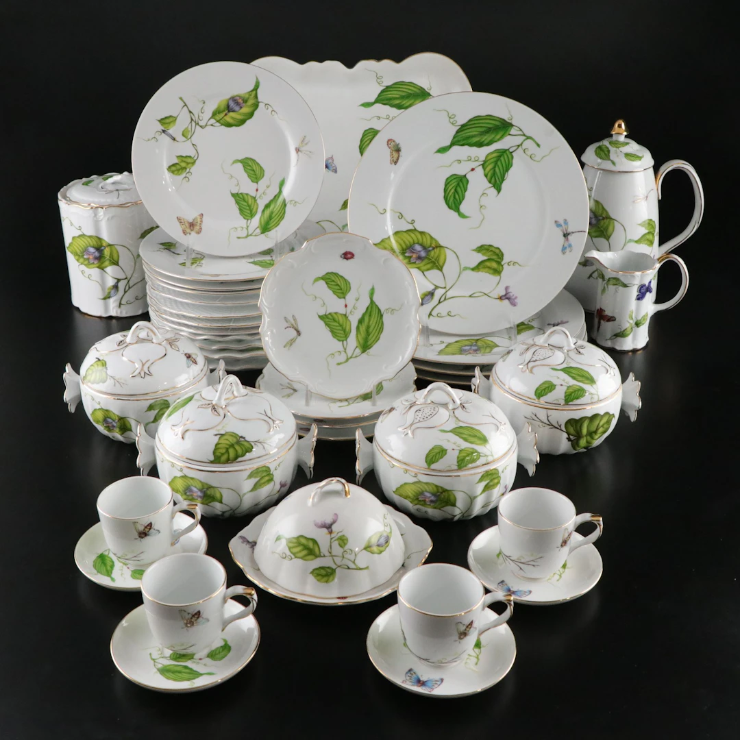 Godinger "Jardin" Porcelain Plates, Flat Cups and Other Dinnerware