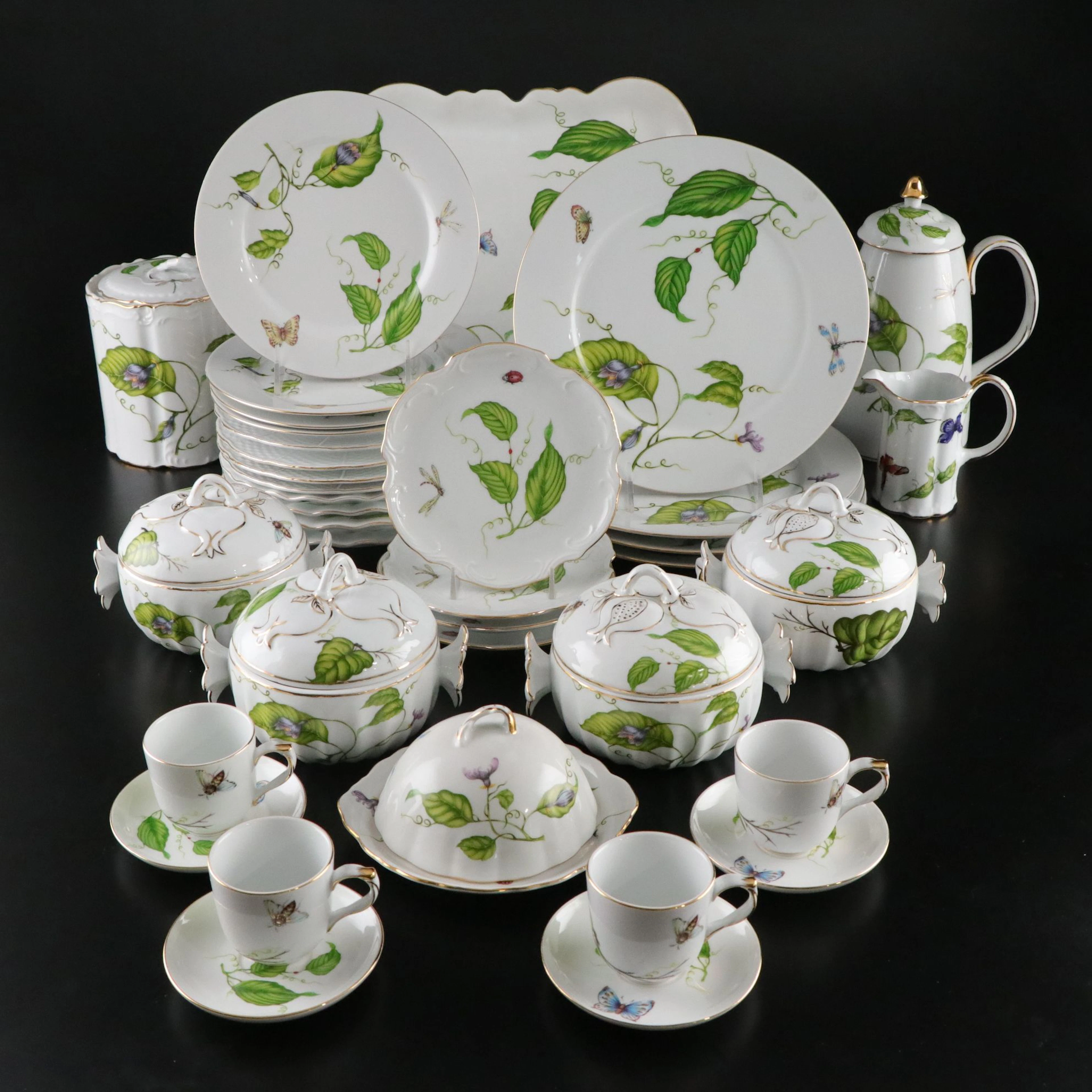 Godinger "Jardin" Porcelain Plates, Flat Cups and Other Dinnerware