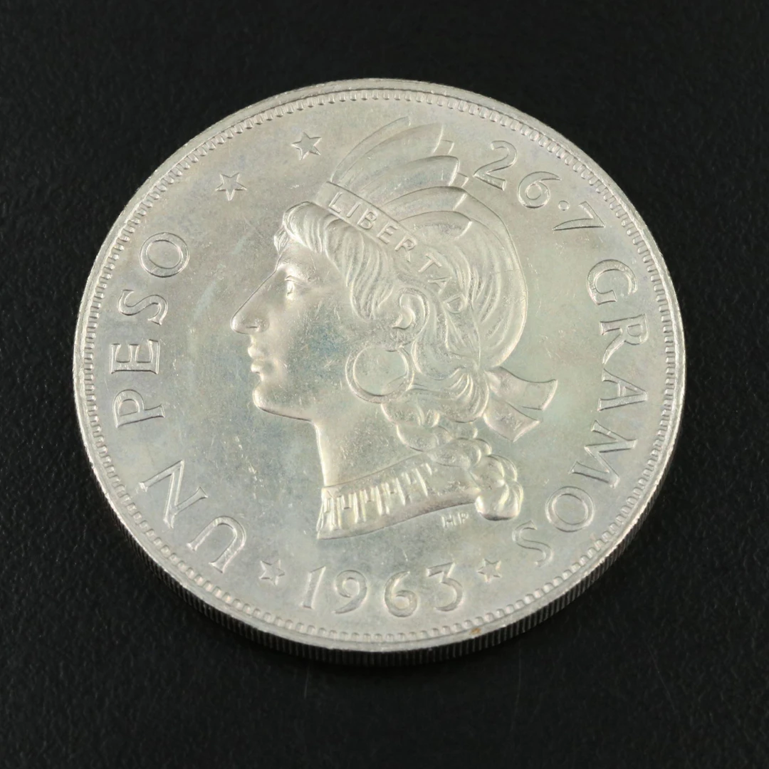 1963 Dominican Republic.Silver Commemorative One Peso Coin