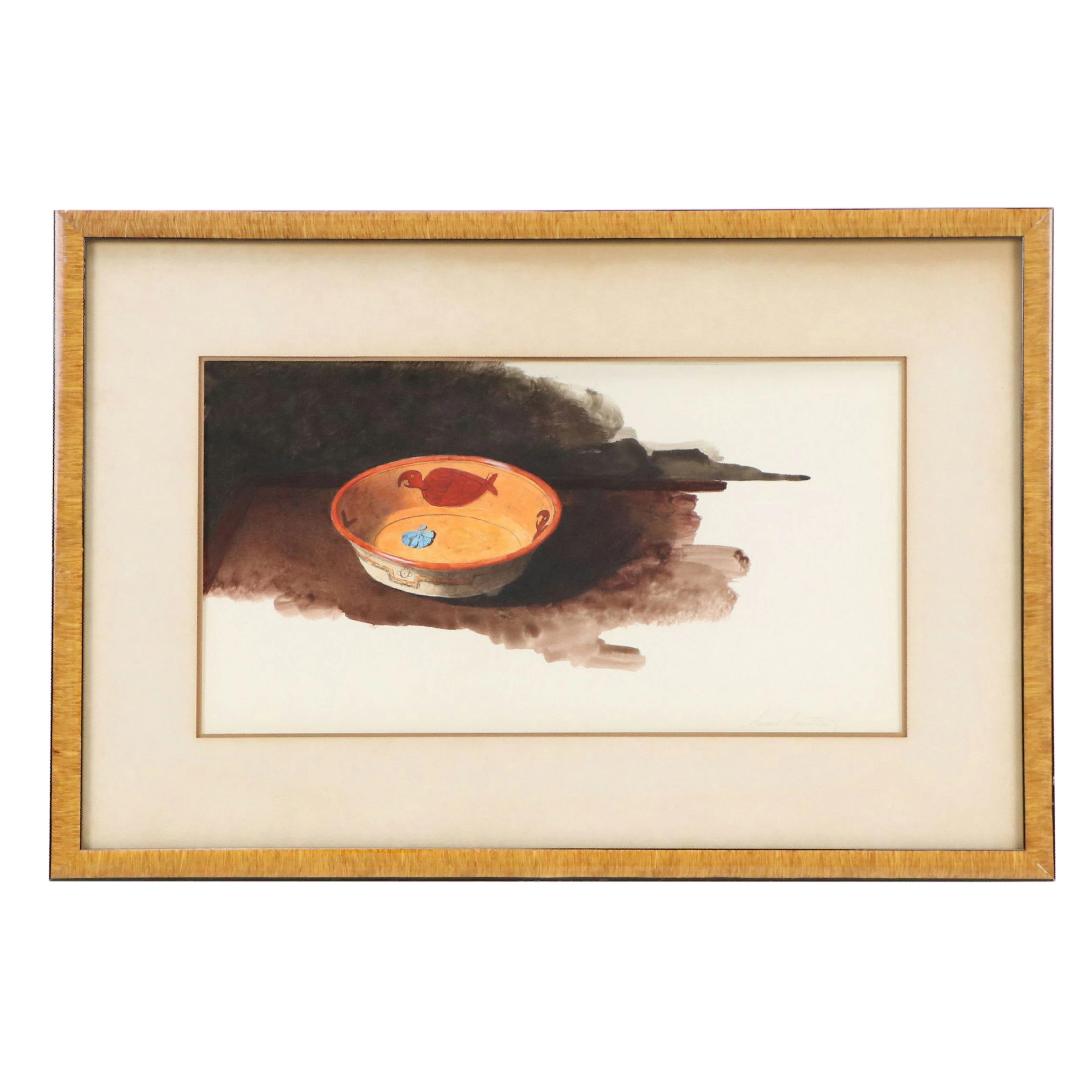 Stuart Gentling Watercolor Painting of Aztec Bowl on Paper, Late 20th Century