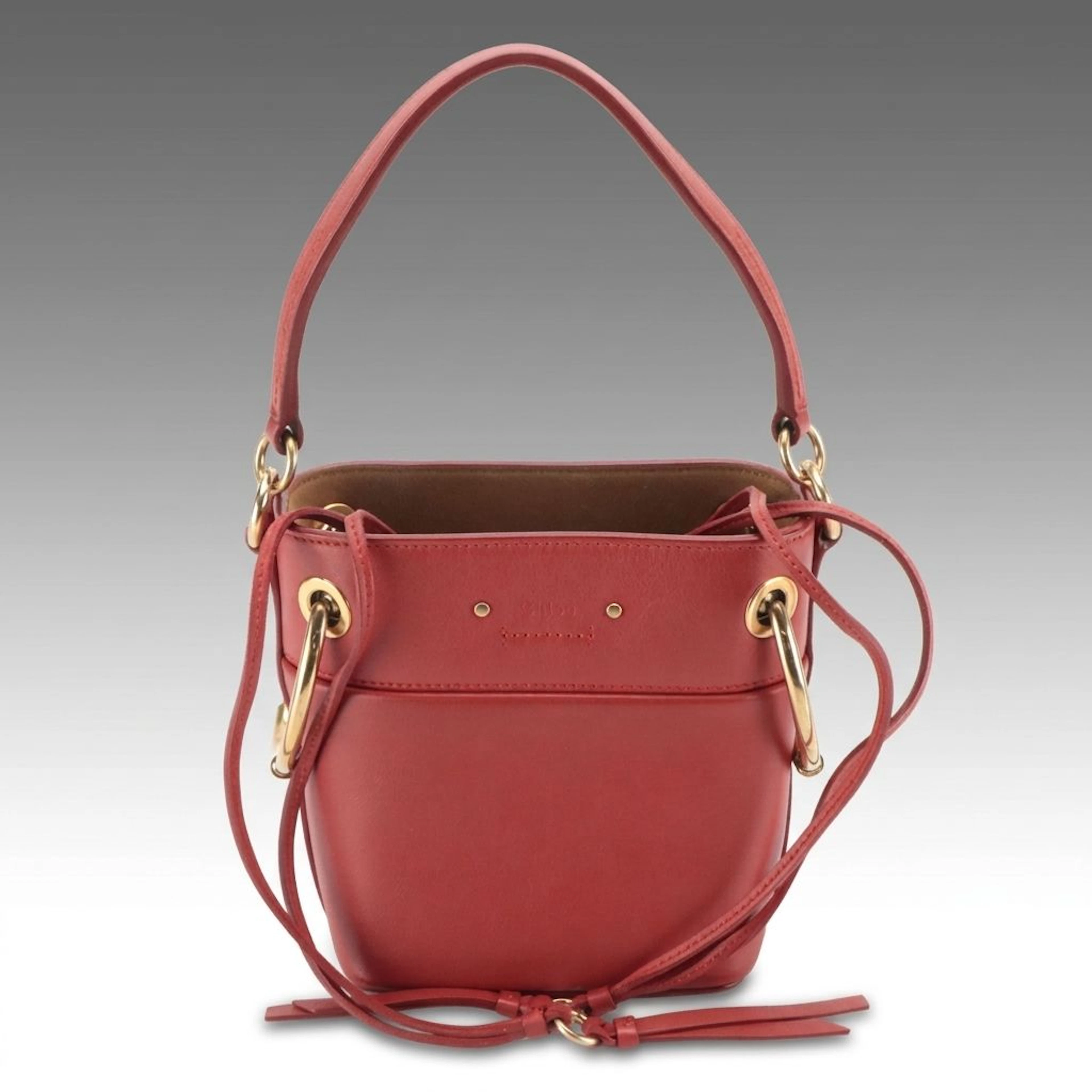 Chloé Small Roy Bucket Two-Way Bag in Red Calfskin Leather